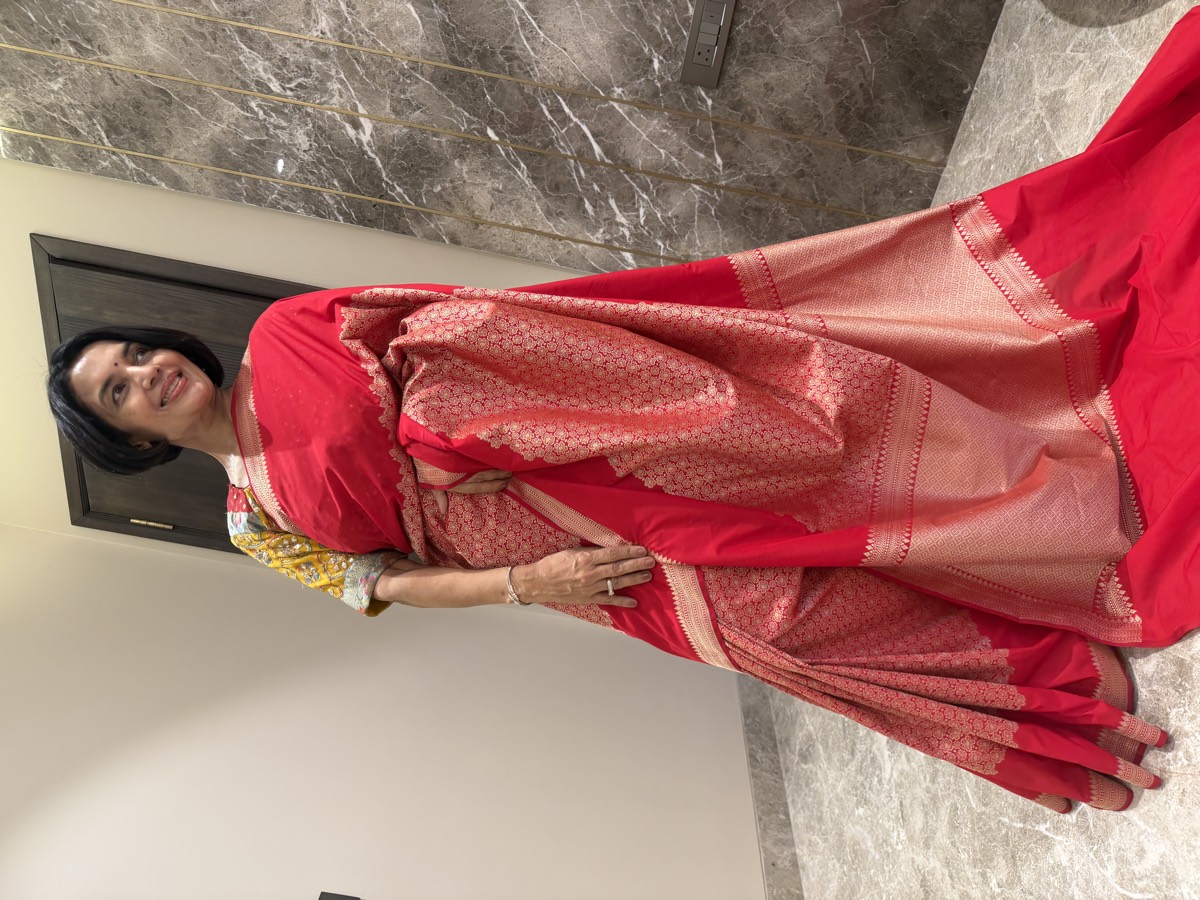 Red Ektara Mushroo Katan Silk Banarasi Saree — Banarasi, Mushroo Katan Silk, Varanasi, Uttar Pradesh, view 3