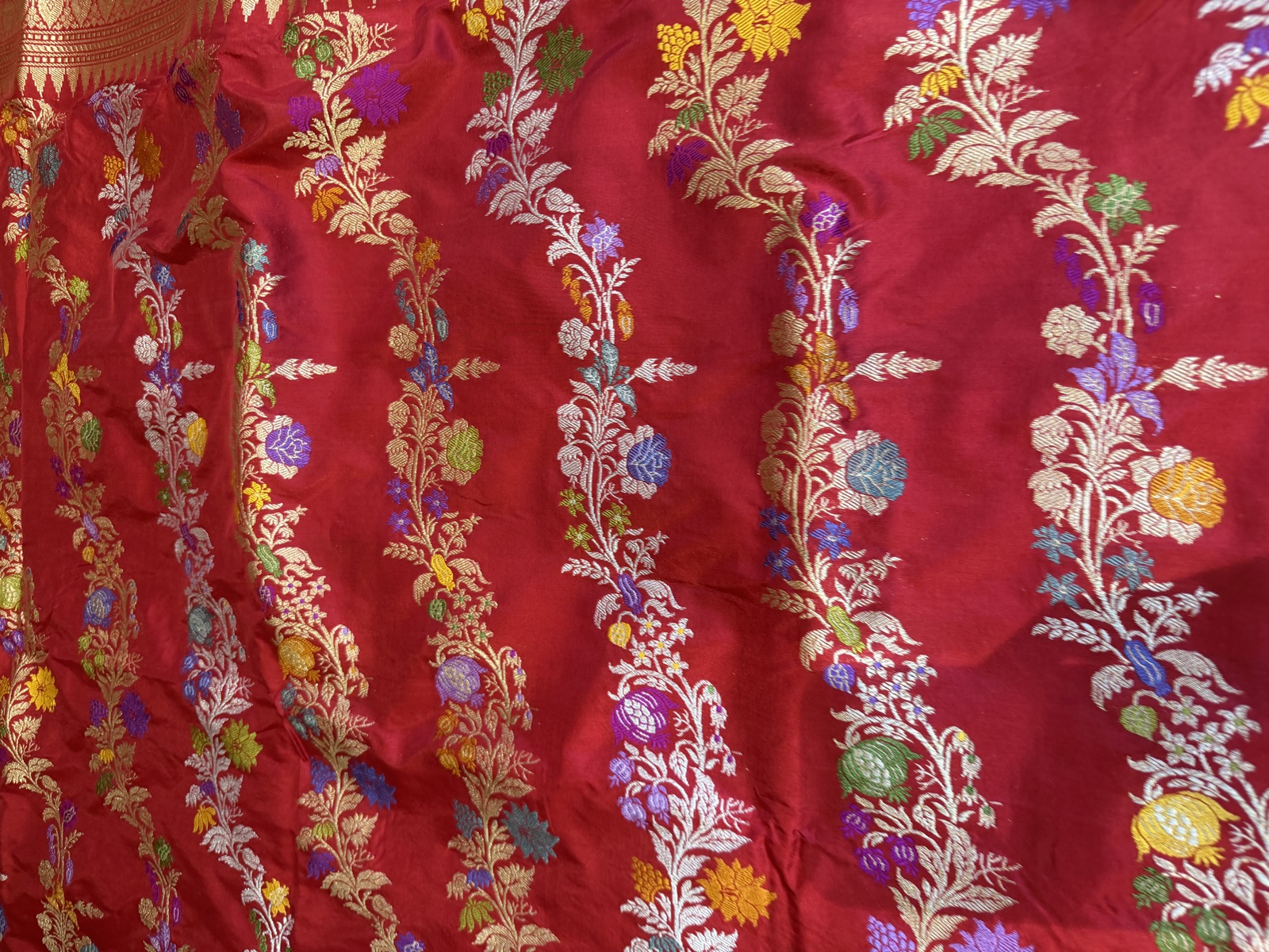 Red Pure Katan Silk Kaduwa Banarasi Saree with Multi Meena Vine — Banarasi, Katan Silk, Varanasi, Uttar Pradesh, view 13