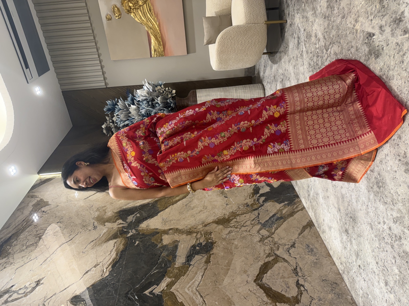 Red Pure Katan Silk Kaduwa Banarasi Saree with Multi Meena Vine — Banarasi, Katan Silk, Varanasi, Uttar Pradesh