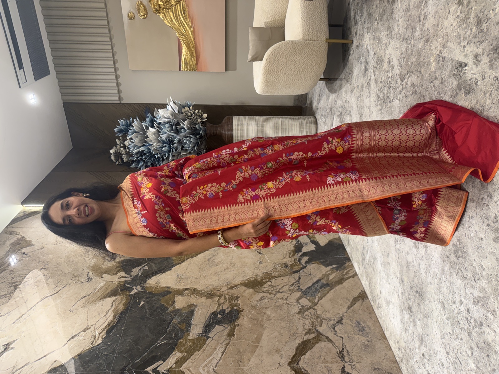 Red Pure Katan Silk Kaduwa Banarasi Saree with Multi Meena Vine — Banarasi, Katan Silk, Varanasi, Uttar Pradesh, view 3