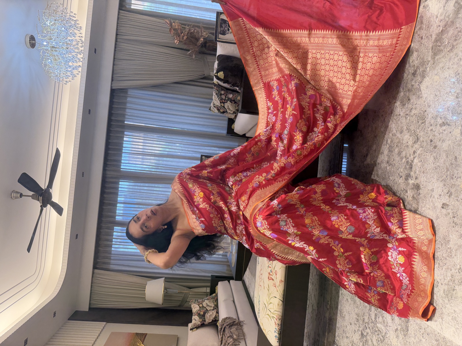 Red Pure Katan Silk Kaduwa Banarasi Saree with Multi Meena Vine — Banarasi, Katan Silk, Varanasi, Uttar Pradesh, view 5