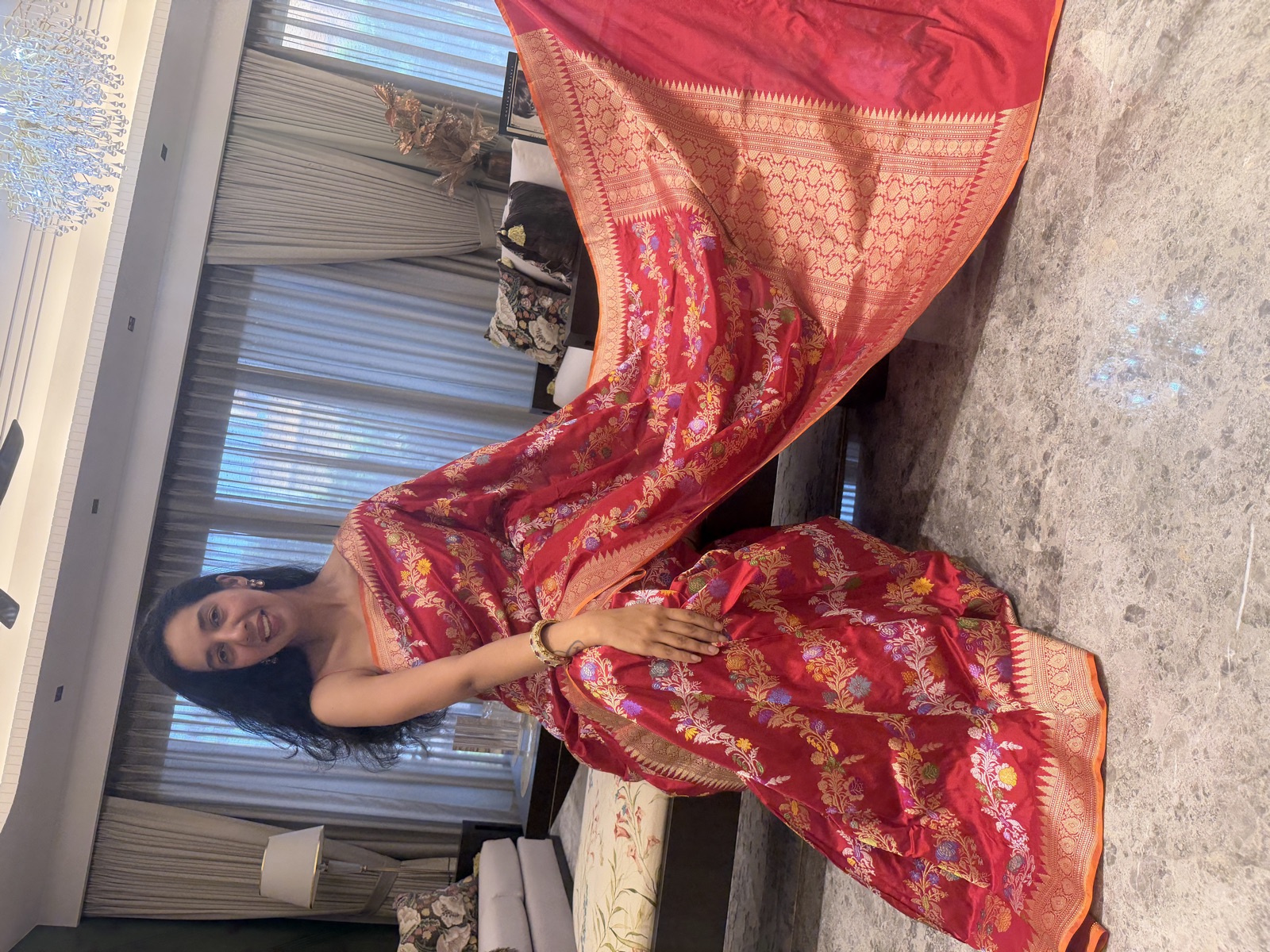 Red Pure Katan Silk Kaduwa Banarasi Saree with Multi Meena Vine — Banarasi, Katan Silk, Varanasi, Uttar Pradesh, view 6