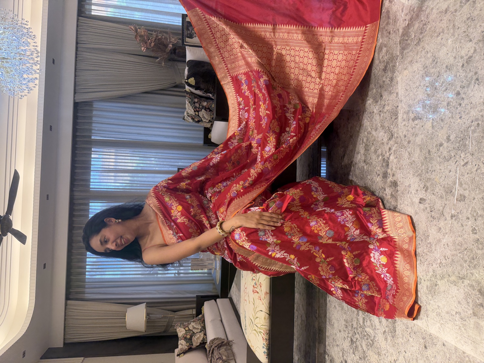 Red Pure Katan Silk Kaduwa Banarasi Saree with Multi Meena Vine — Banarasi, Katan Silk, Varanasi, Uttar Pradesh, view 7