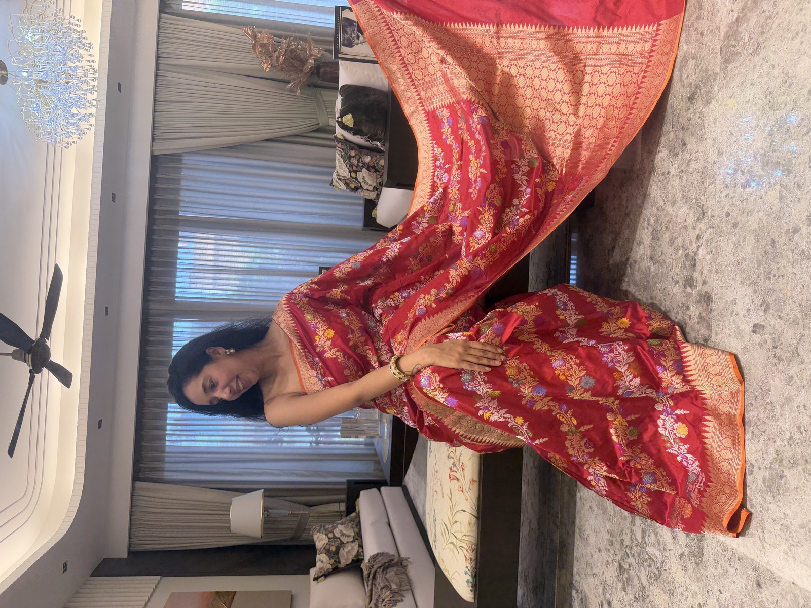 Red Pure Katan Silk Kaduwa Banarasi Saree with Multi Meena Vine — Banarasi, Katan Silk, Varanasi, Uttar Pradesh, view 8