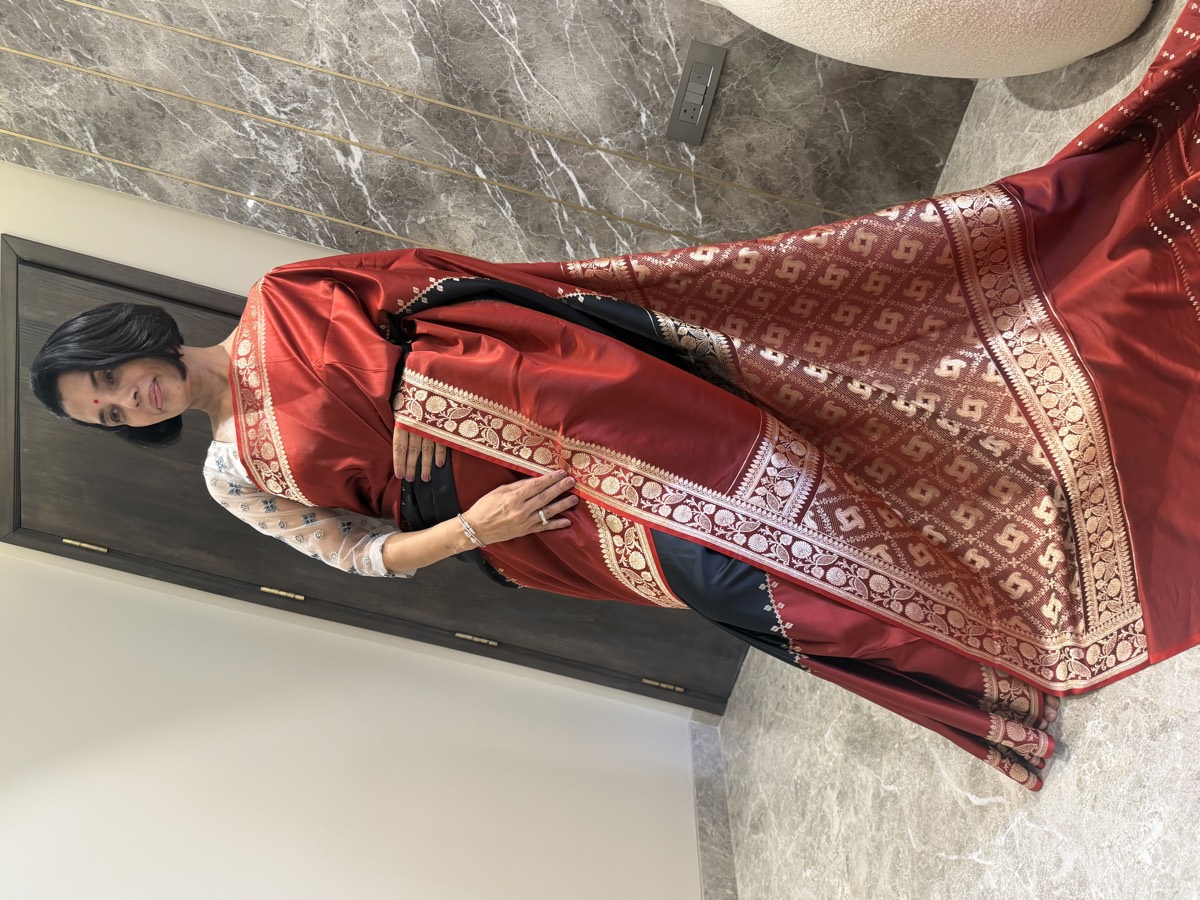 Maroon Mushroo Silk Banarasi Saree — Banarasi, Mushroo Silk, Varanasi, Uttar Pradesh, view 4