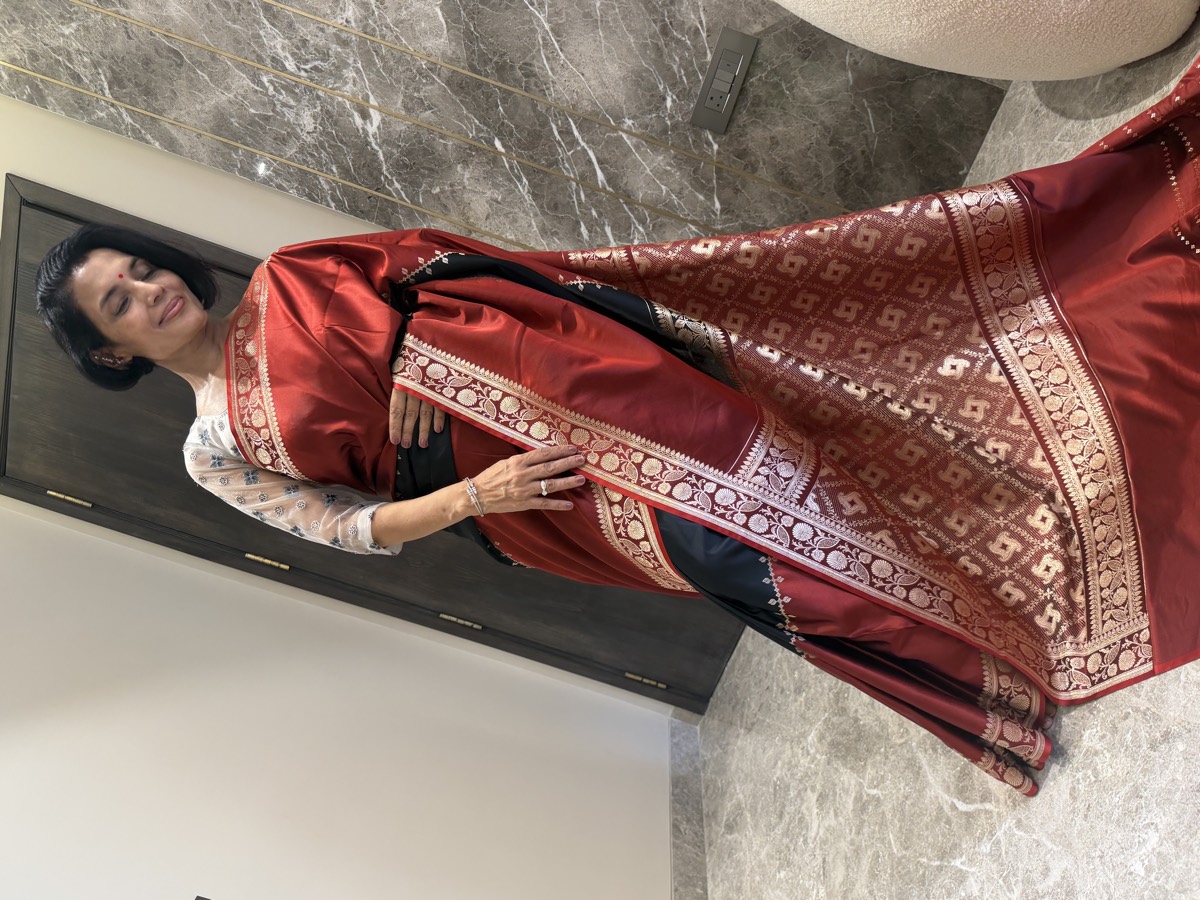 Maroon Mushroo Silk Banarasi Saree — Banarasi, Mushroo Silk, Varanasi, Uttar Pradesh, view 5
