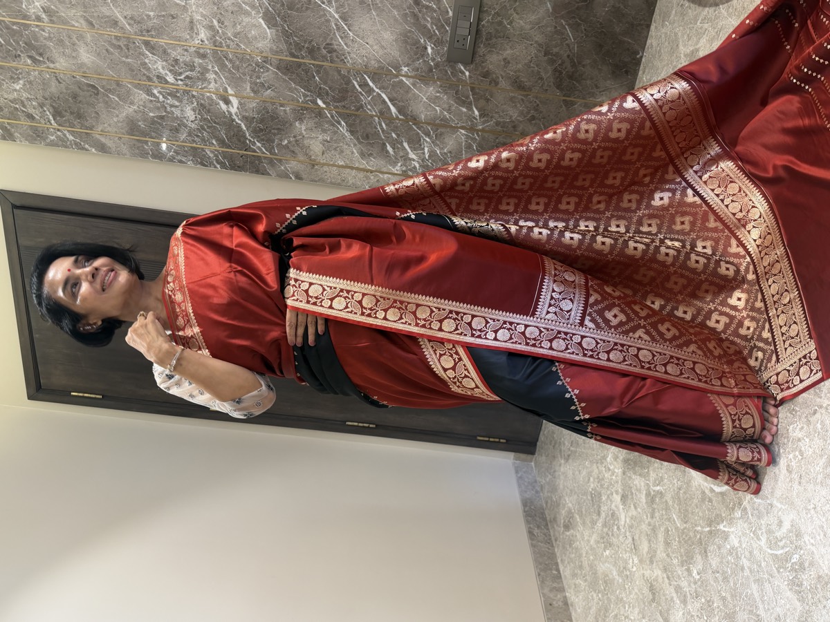 Maroon Mushroo Silk Banarasi Saree — Banarasi, Mushroo Silk, Varanasi, Uttar Pradesh, view 3