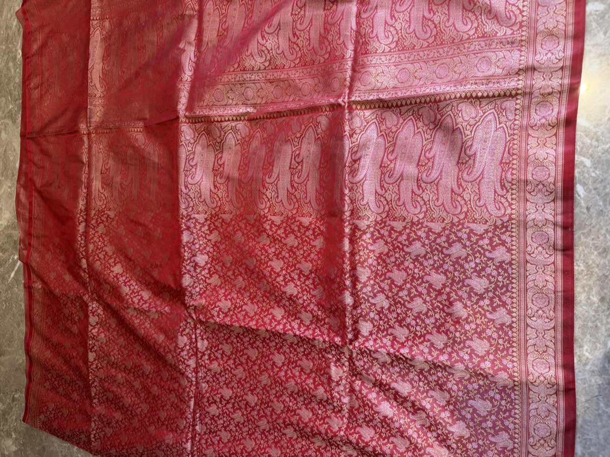 Red Silk Tanchoi Banarasi Saree with Vintage Paisley Pallu — Banarasi, Silk, Varanasi, Uttar Pradesh, view 7