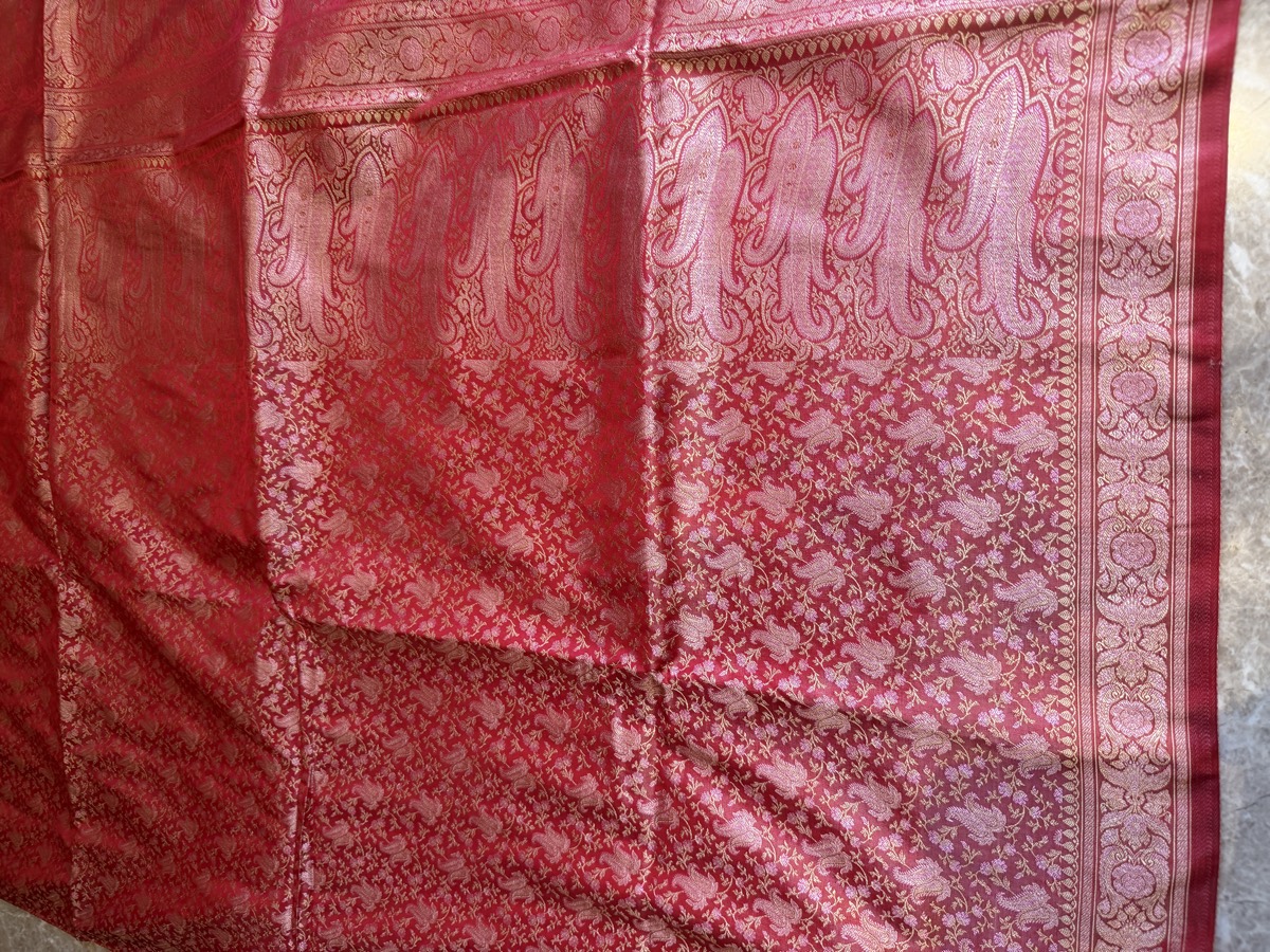 Red Silk Tanchoi Banarasi Saree with Vintage Paisley Pallu — Banarasi, Silk, Varanasi, Uttar Pradesh, view 8