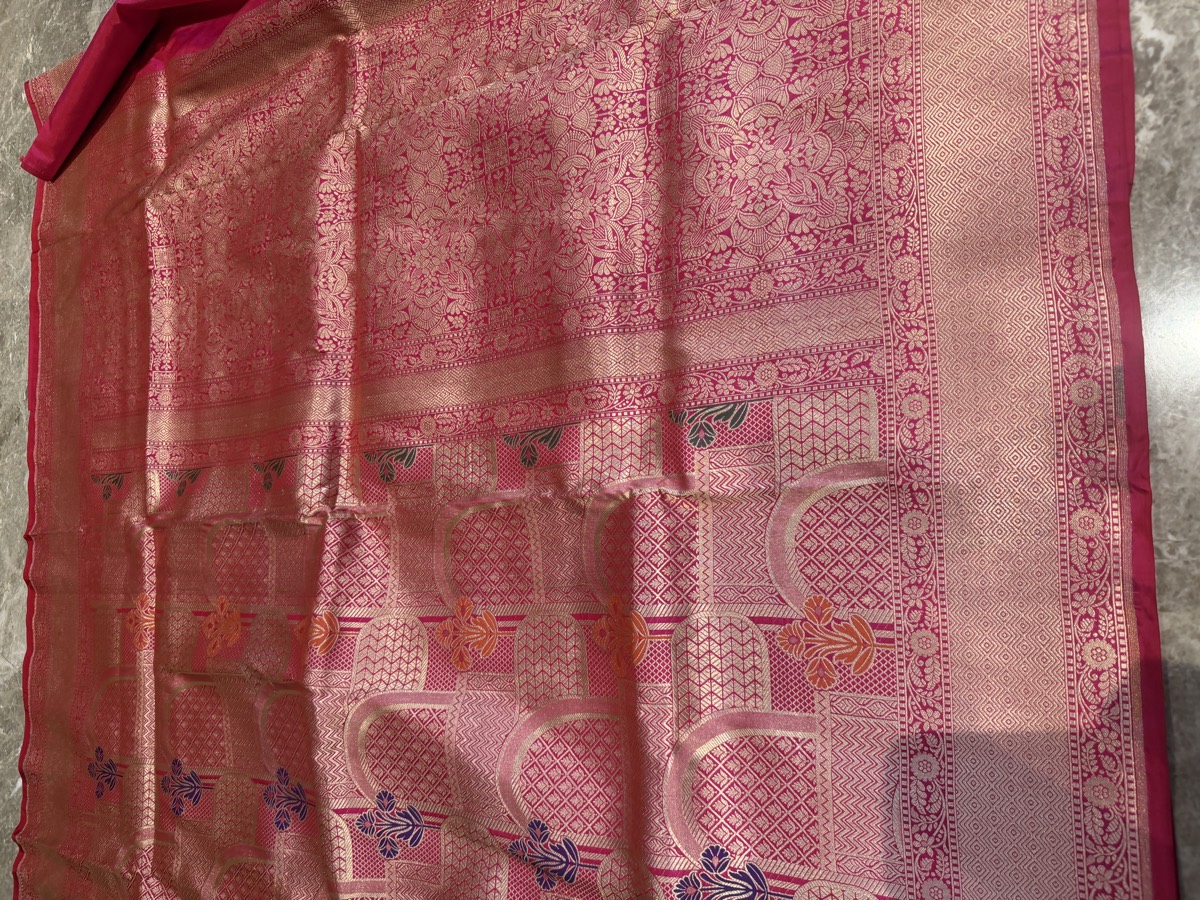 Rose Gold Silk Brocade Kimkhwab Kaduwa Meenakari Banarasi Saree — Banarasi, Silk Brocade Kimkhwab, Varanasi, Uttar Pradesh, view 7