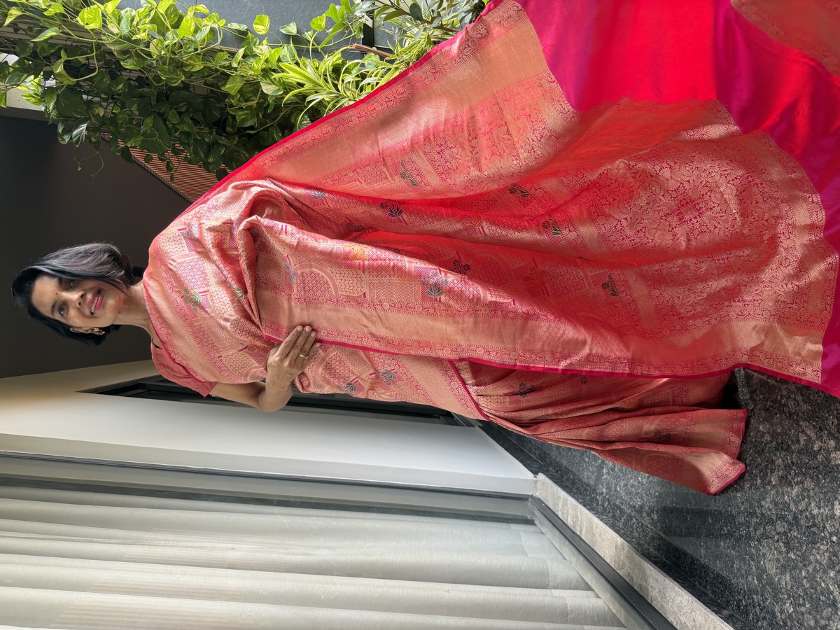 Rose Gold Silk Brocade Kimkhwab Kaduwa Meenakari Banarasi Saree — Banarasi, Silk Brocade Kimkhwab, Varanasi, Uttar Pradesh, view 2