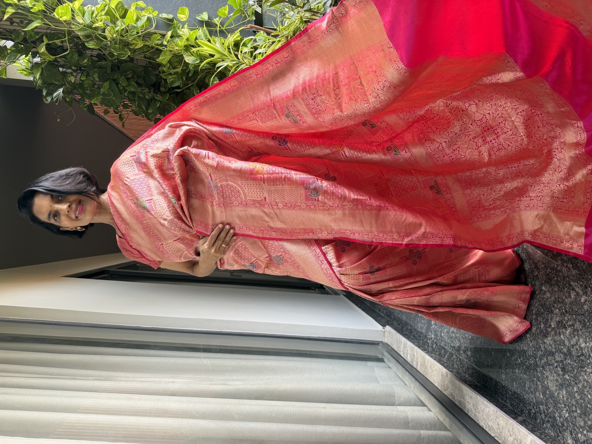 Rose Gold Silk Brocade Kimkhwab Kaduwa Meenakari Banarasi Saree — Banarasi, Silk Brocade Kimkhwab, Varanasi, Uttar Pradesh