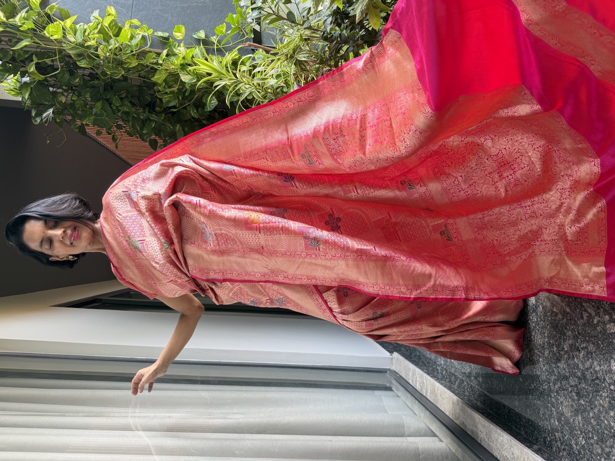 Rose Gold Silk Brocade Kimkhwab Kaduwa Meenakari Banarasi Saree — Banarasi, Silk Brocade Kimkhwab, Varanasi, Uttar Pradesh, view 5