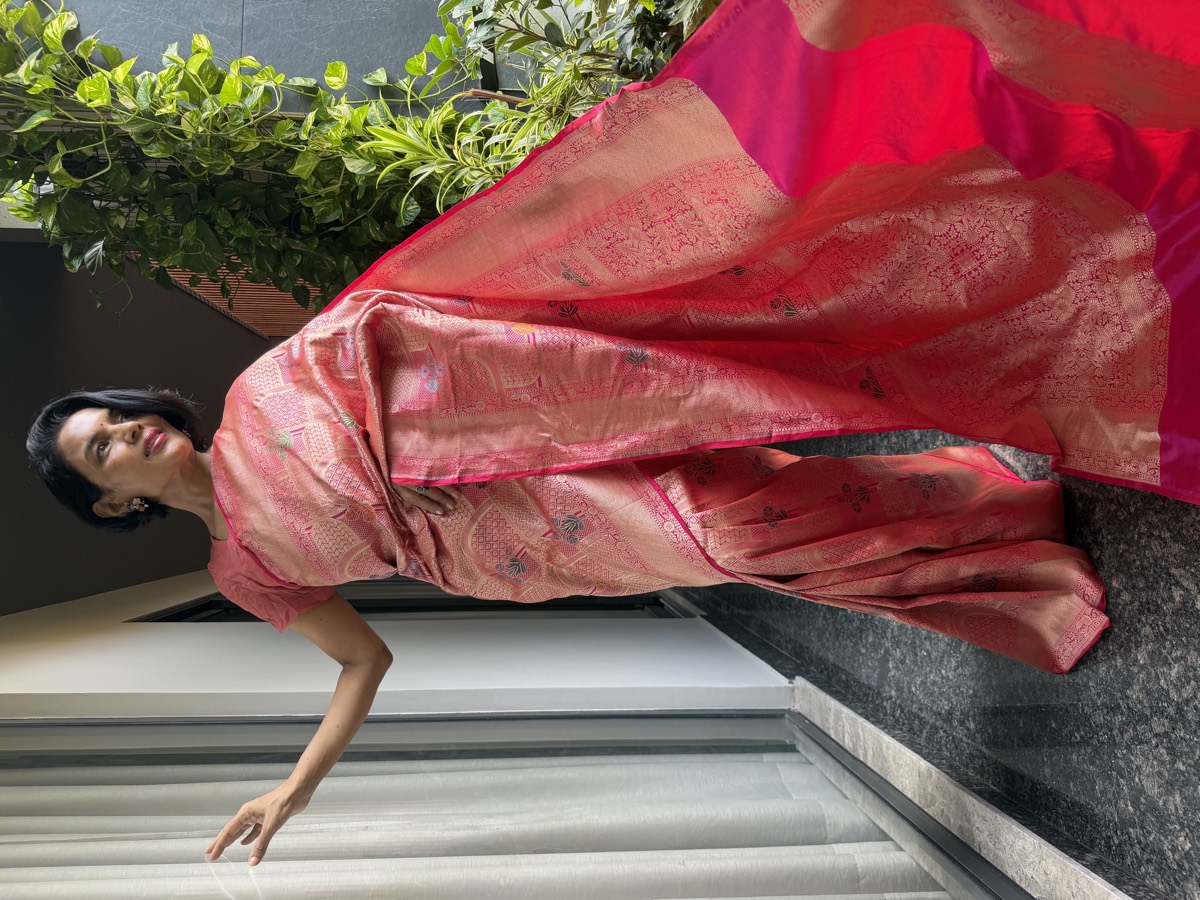 Rose Gold Silk Brocade Kimkhwab Kaduwa Meenakari Banarasi Saree — Banarasi, Silk Brocade Kimkhwab, Varanasi, Uttar Pradesh, view 4