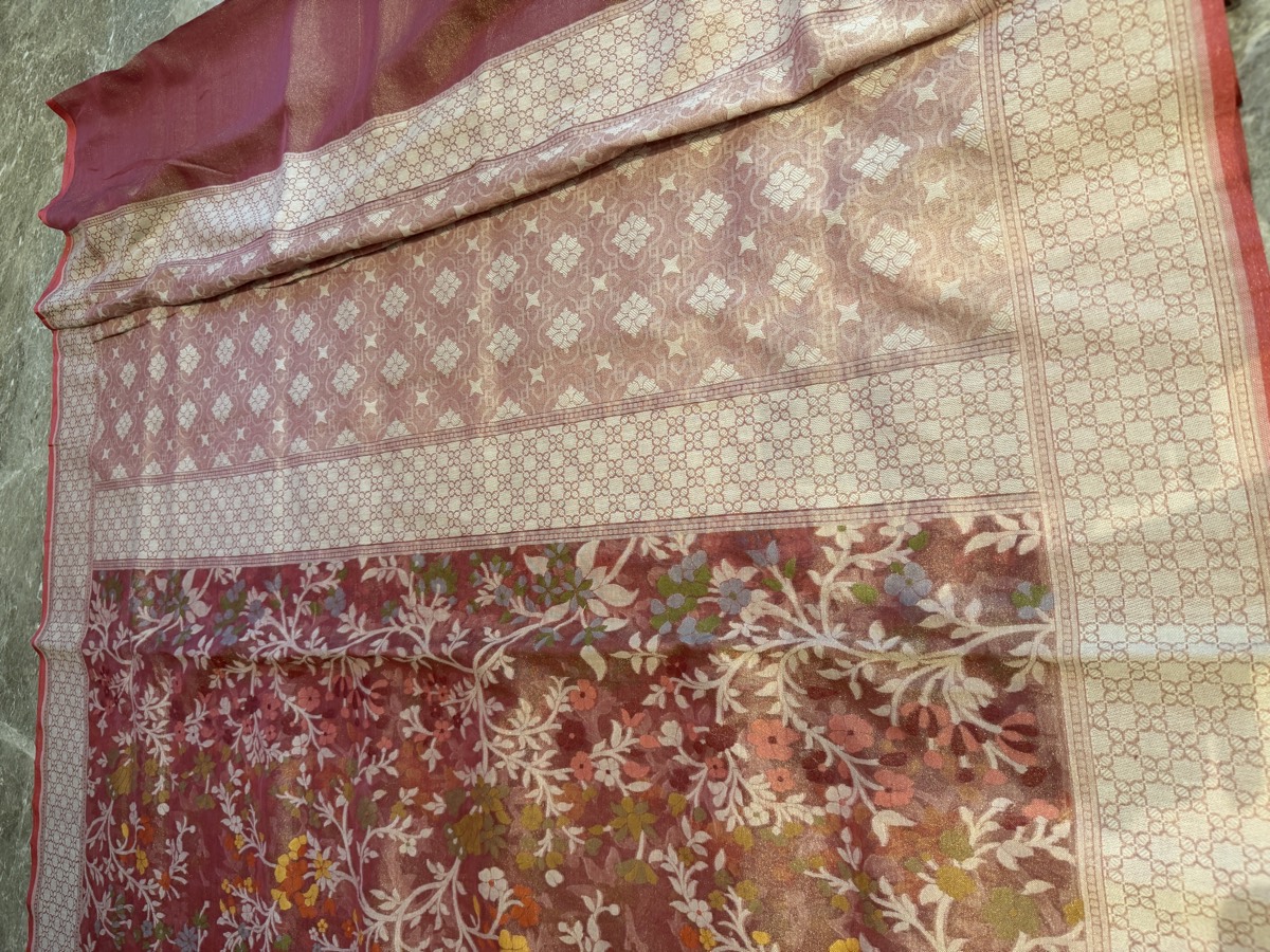 Rose Pink Tissue Cotton Cutwork Jamdani Banarasi Saree — Banarasi, Tissue Cotton, Varanasi, Uttar Pradesh, view 9