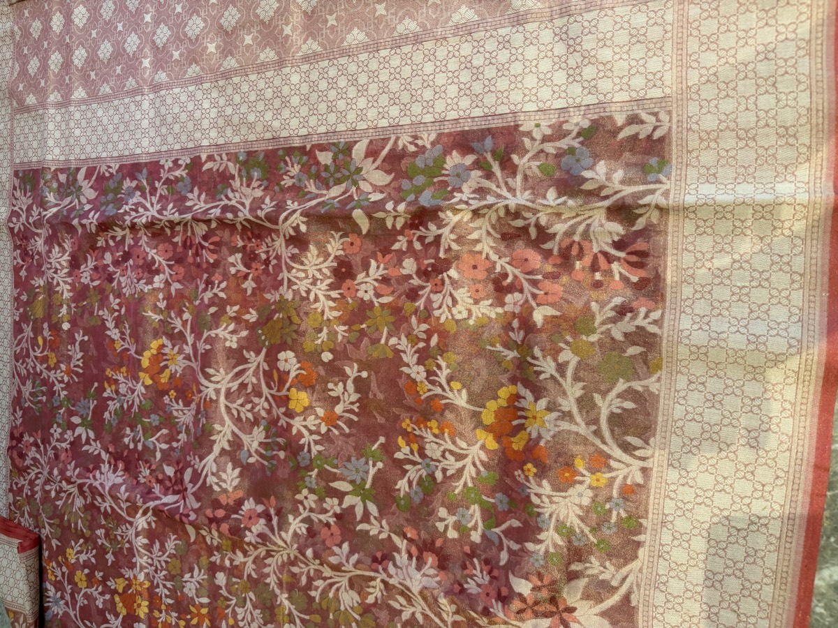 Rose Pink Tissue Cotton Cutwork Jamdani Banarasi Saree — Banarasi, Tissue Cotton, Varanasi, Uttar Pradesh, view 10