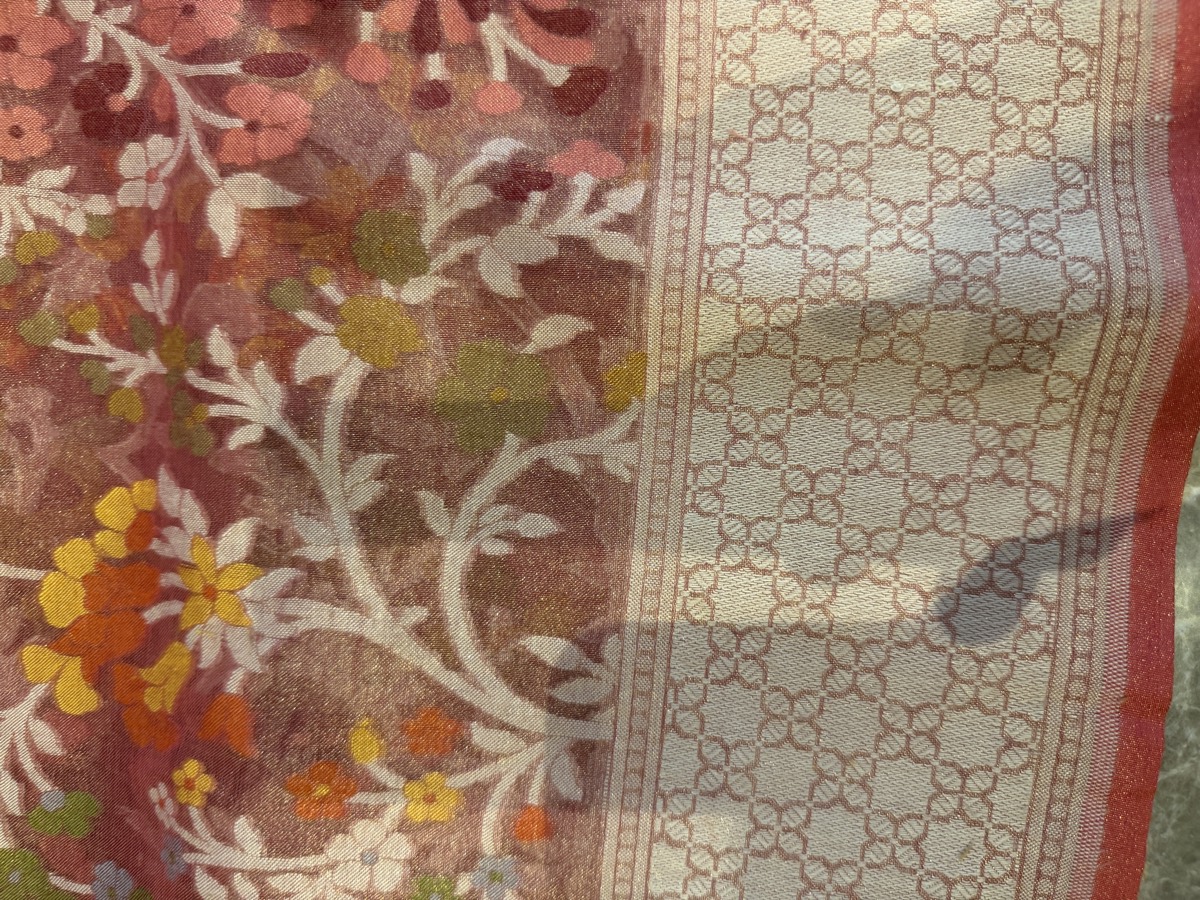 Rose Pink Tissue Cotton Cutwork Jamdani Banarasi Saree — Banarasi, Tissue Cotton, Varanasi, Uttar Pradesh, view 12