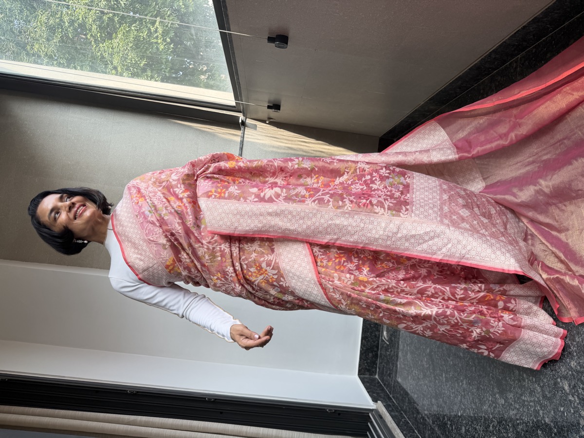 Rose Pink Tissue Cotton Cutwork Jamdani Banarasi Saree — Banarasi, Tissue Cotton, Varanasi, Uttar Pradesh, view 2
