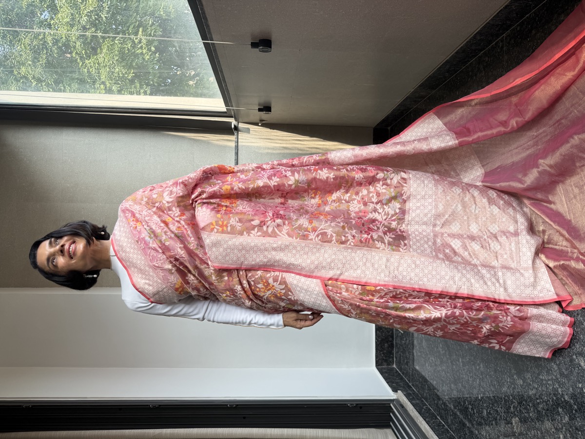 Rose Pink Tissue Cotton Cutwork Jamdani Banarasi Saree — Banarasi, Tissue Cotton, Varanasi, Uttar Pradesh
