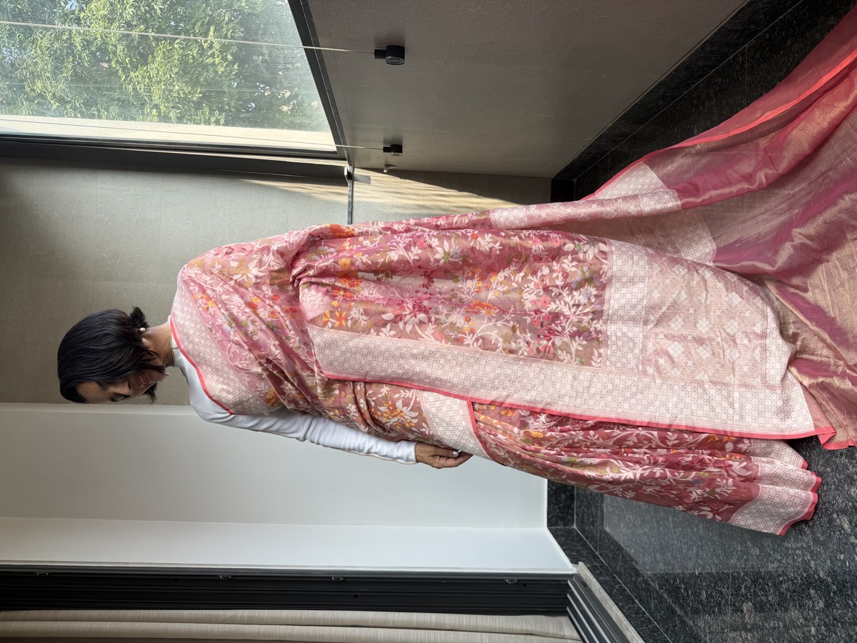 Rose Pink Tissue Cotton Cutwork Jamdani Banarasi Saree — Banarasi, Tissue Cotton, Varanasi, Uttar Pradesh, view 7