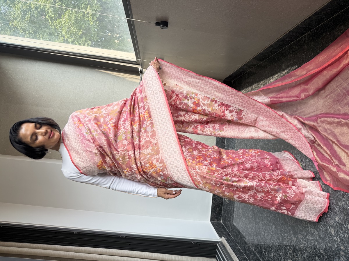 Rose Pink Tissue Cotton Cutwork Jamdani Banarasi Saree — Banarasi, Tissue Cotton, Varanasi, Uttar Pradesh, view 4