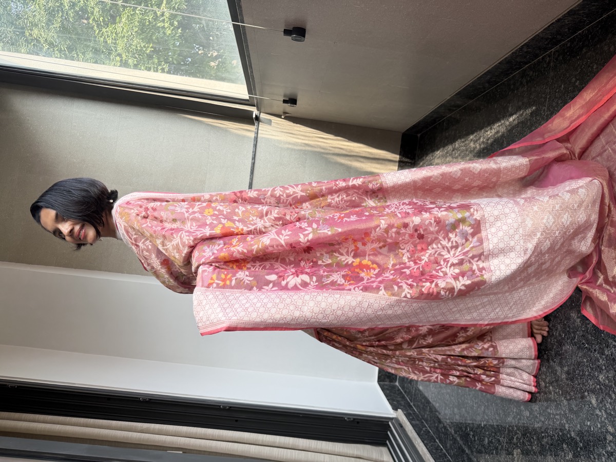 Rose Pink Tissue Cotton Cutwork Jamdani Banarasi Saree — Banarasi, Tissue Cotton, Varanasi, Uttar Pradesh, view 3