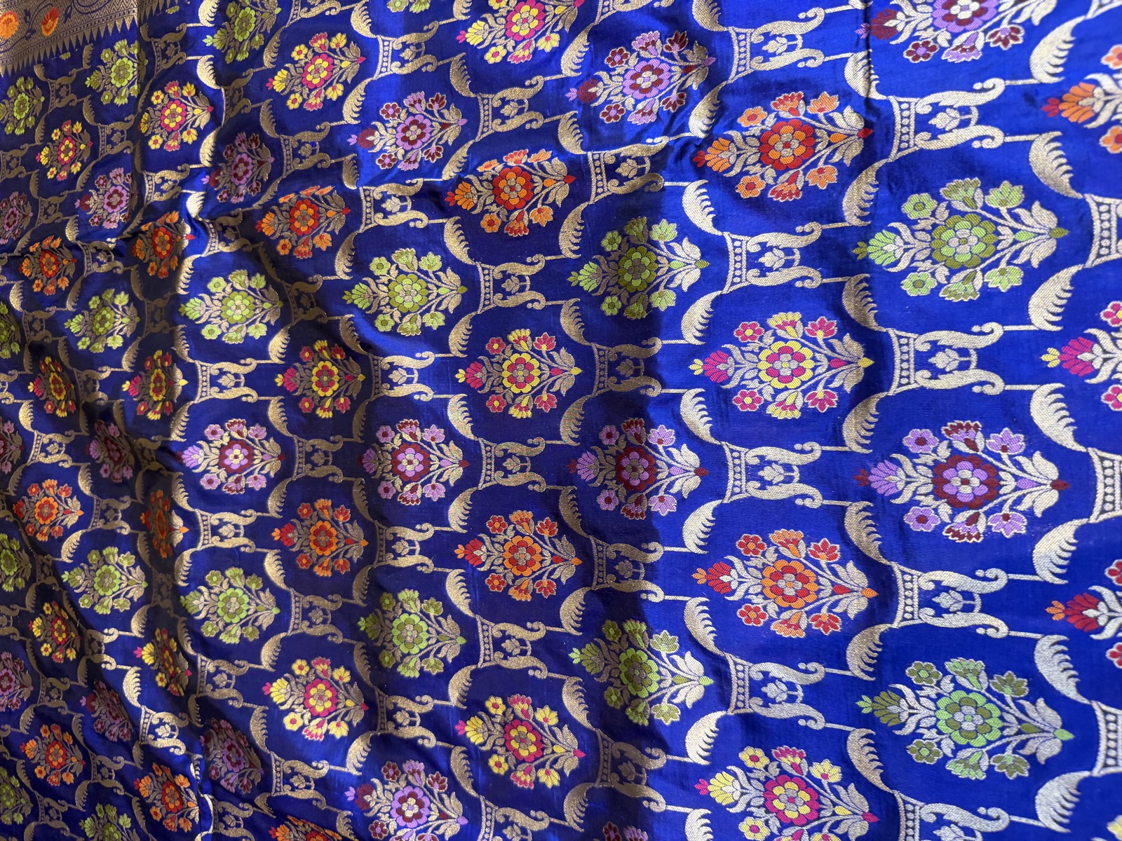 Royal Blue Ektara Katan Silk Banarasi Saree with Multi-Meenakari Buti — Banarasi, Katan Silk, Varanasi, Uttar Pradesh, view 9