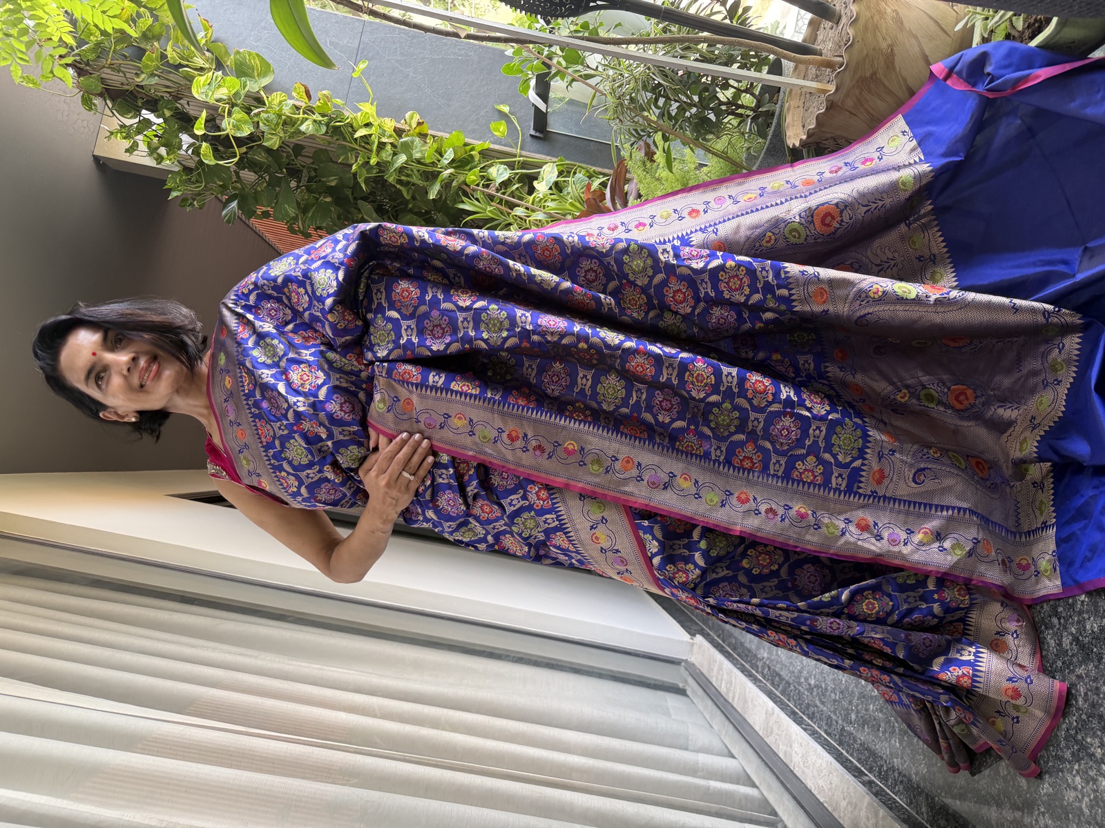 Royal Blue Ektara Katan Silk Banarasi Saree with Multi-Meenakari Buti — Banarasi, Katan Silk, Varanasi, Uttar Pradesh