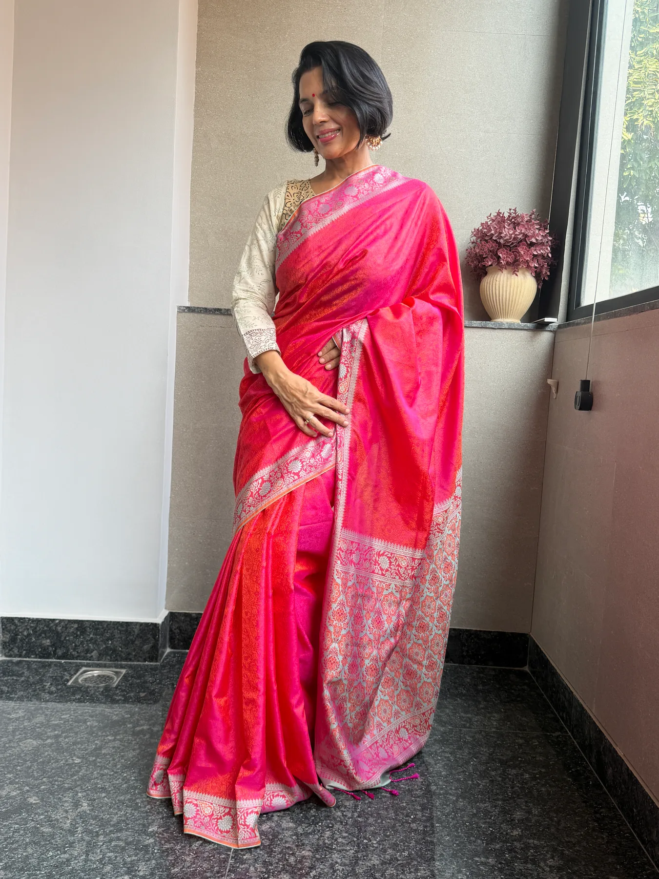 The Royal Himroo Resham Locked-Weave Saree — Himroo, Resham, view 3