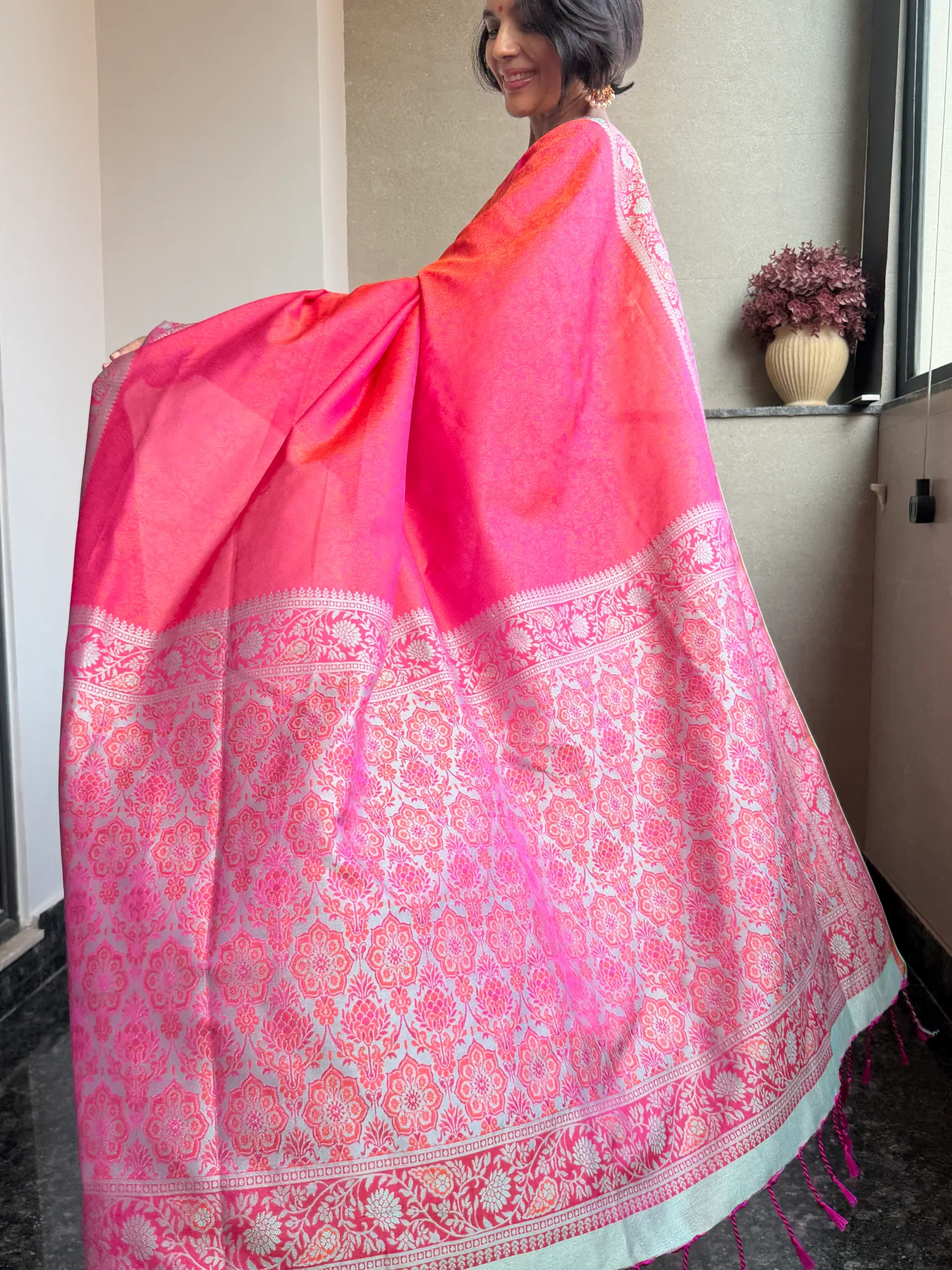 The Royal Himroo Resham Locked-Weave Saree — Himroo, Resham, view 6
