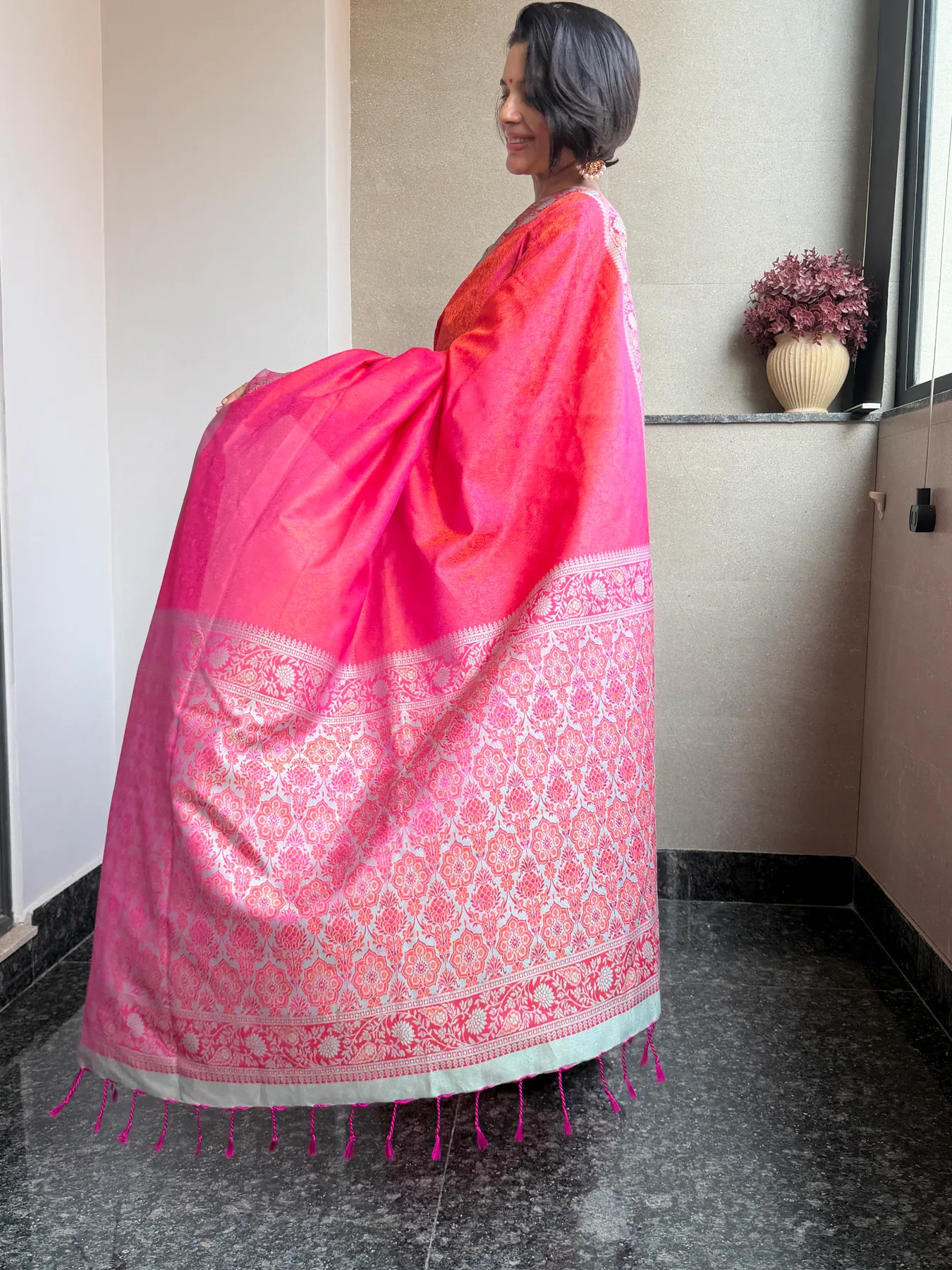 The Royal Himroo Resham Locked-Weave Saree — Himroo, Resham, view 7