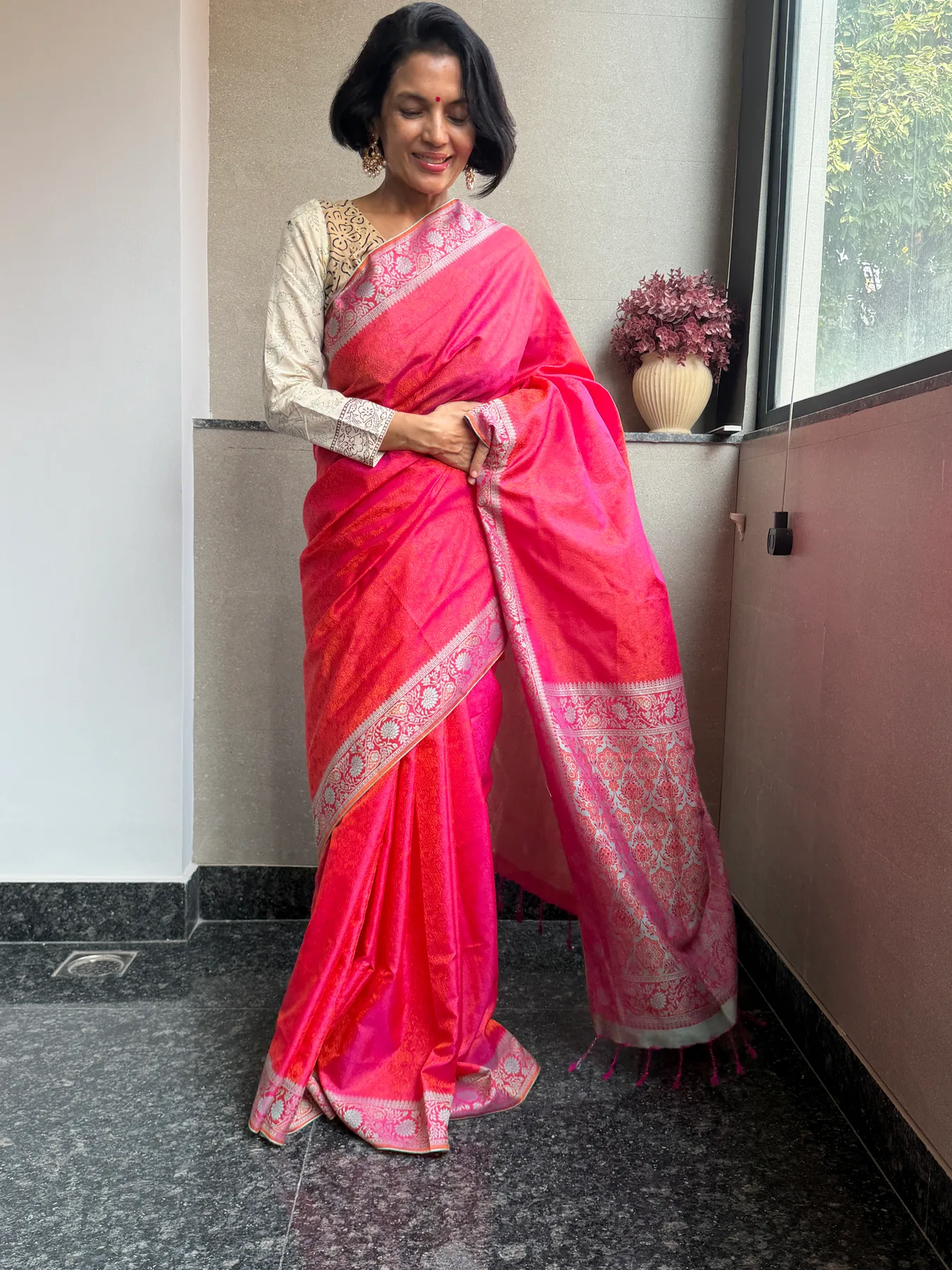 The Royal Himroo Resham Locked-Weave Saree — Himroo, Resham, view 5