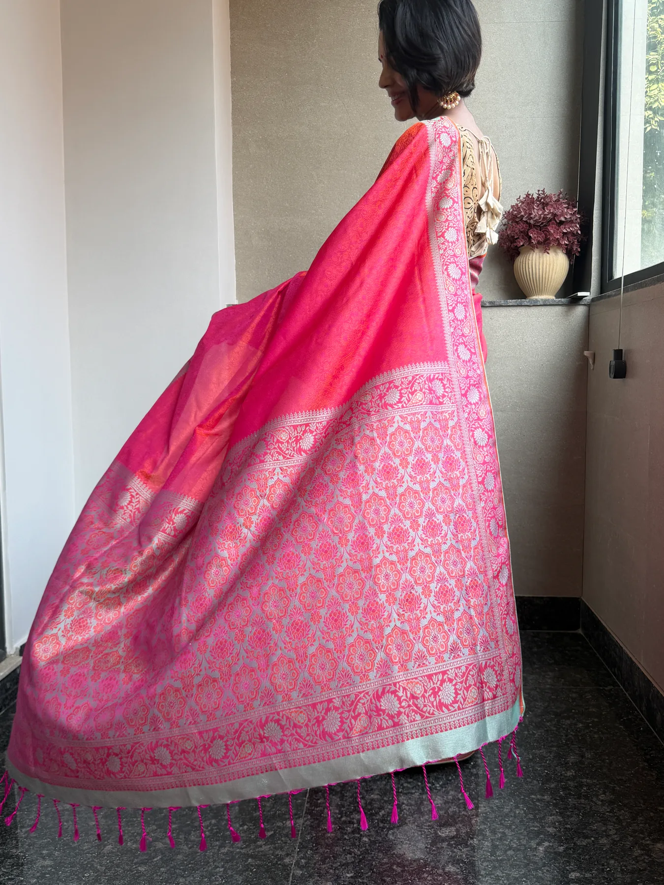 The Royal Himroo Resham Locked-Weave Saree — Himroo, Resham, view 8