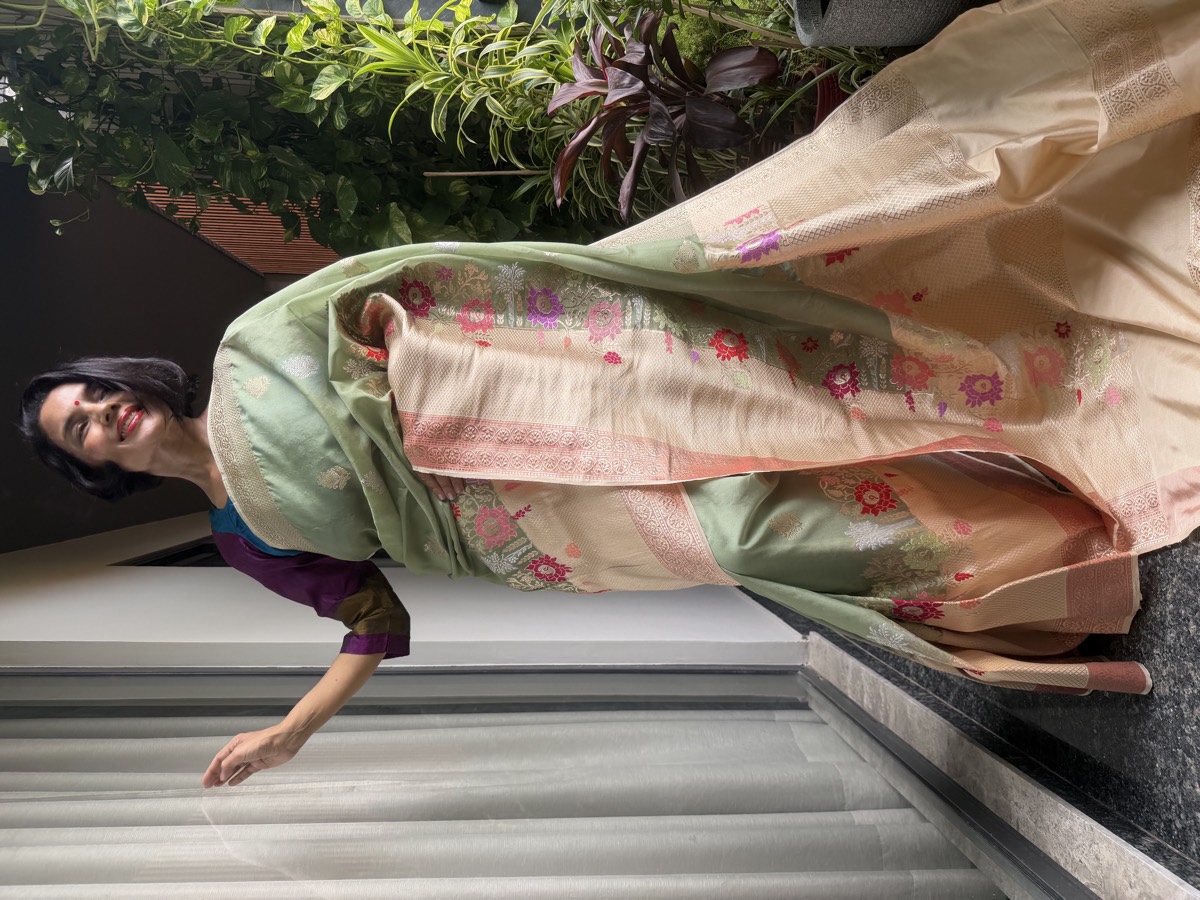 Sage Green Kora Silk Kaduwa Banarasi Saree with Sona Rupa Zari — Banarasi, Kora Silk, Varanasi, Uttar Pradesh