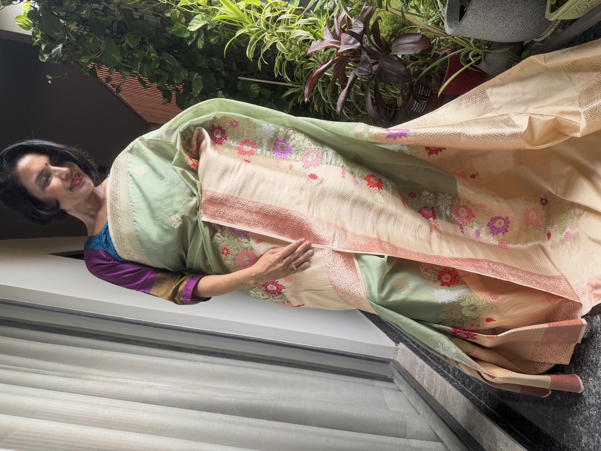 Sage Green Kora Silk Kaduwa Banarasi Saree with Sona Rupa Zari — Banarasi, Kora Silk, Varanasi, Uttar Pradesh, view 2