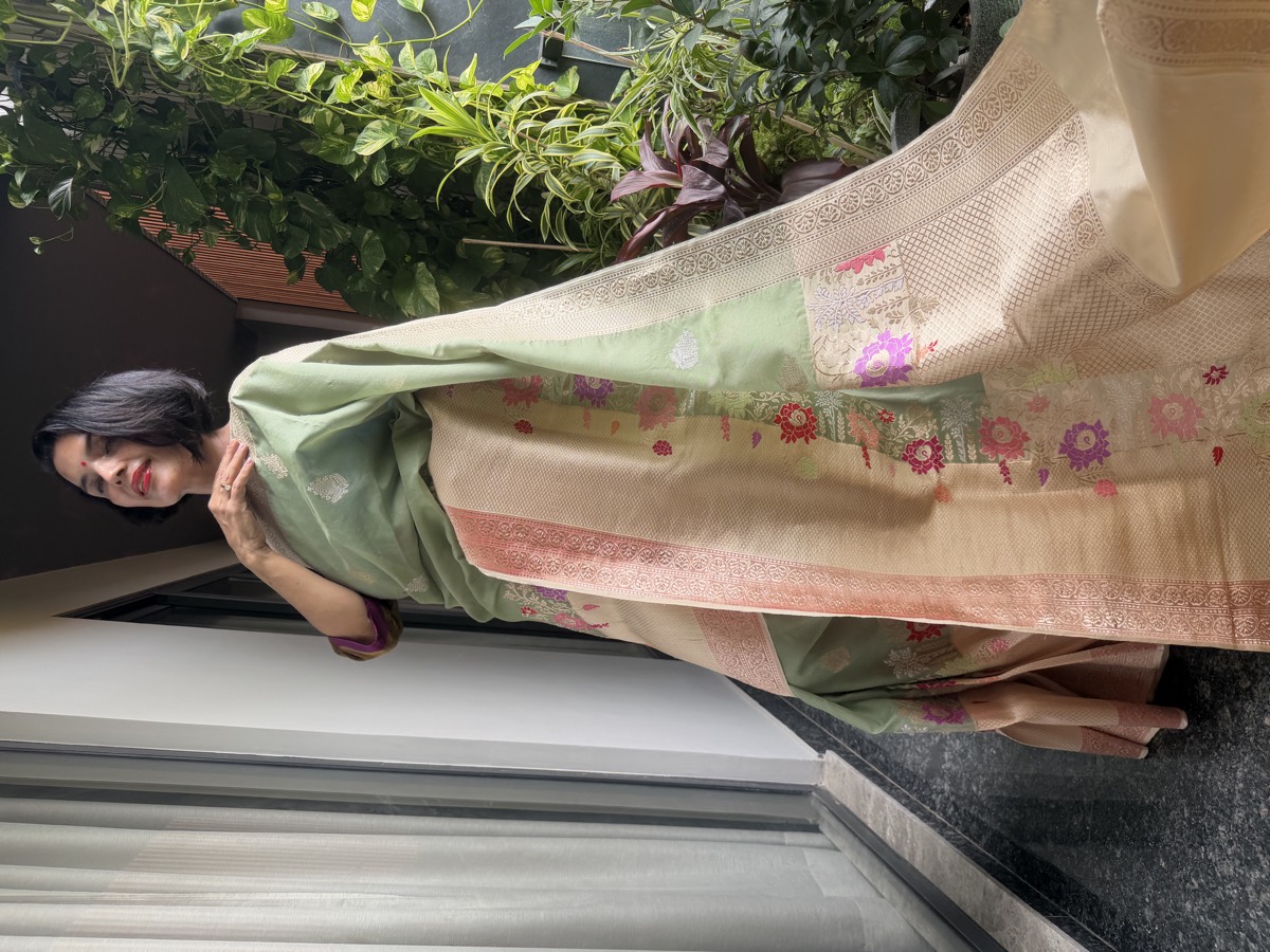 Sage Green Kora Silk Kaduwa Banarasi Saree with Sona Rupa Zari — Banarasi, Kora Silk, Varanasi, Uttar Pradesh, view 4