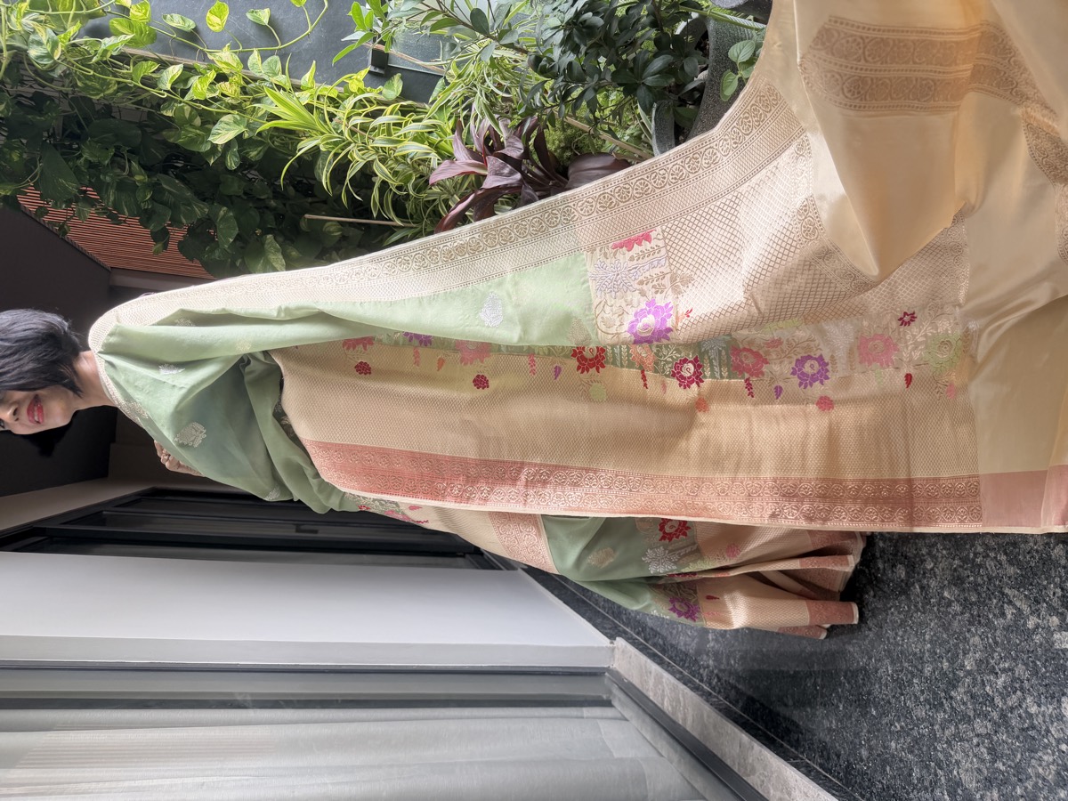 Sage Green Kora Silk Kaduwa Banarasi Saree with Sona Rupa Zari — Banarasi, Kora Silk, Varanasi, Uttar Pradesh, view 5
