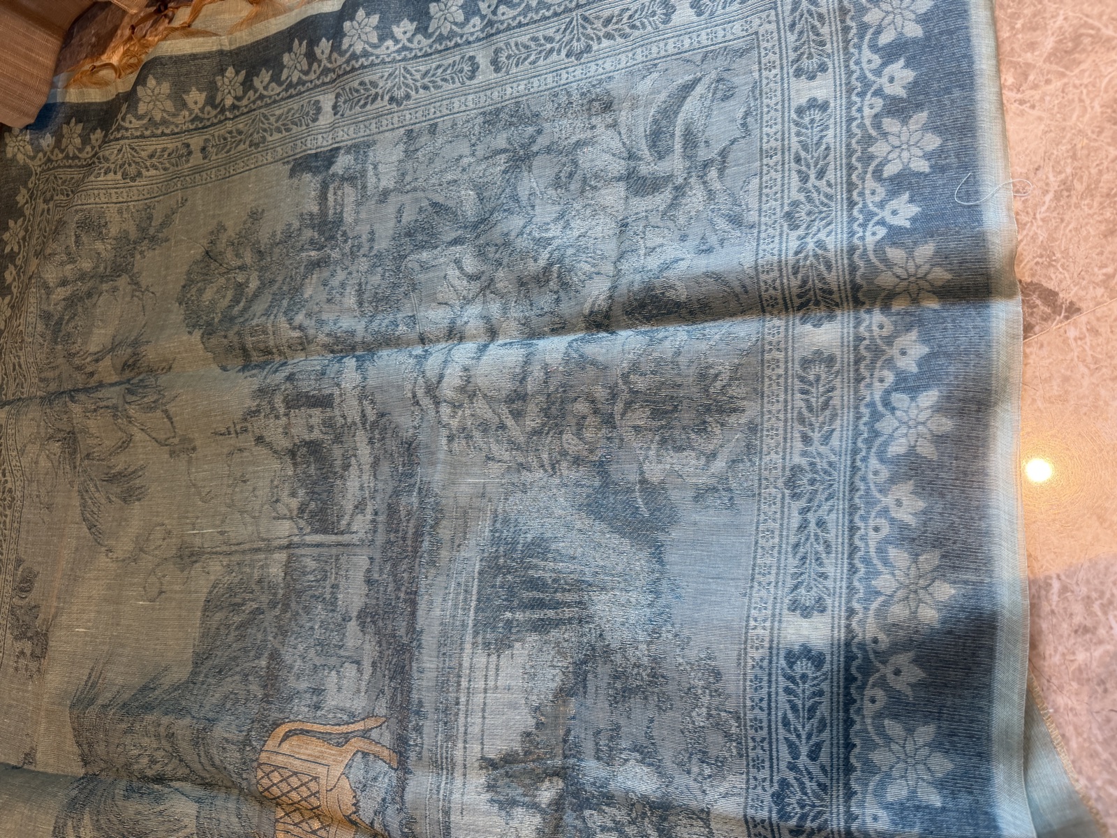 Sage Green Handspun Khadi Unstitched Suit Set with Pichwai Weave Dupatta — Khadi, India, view 3