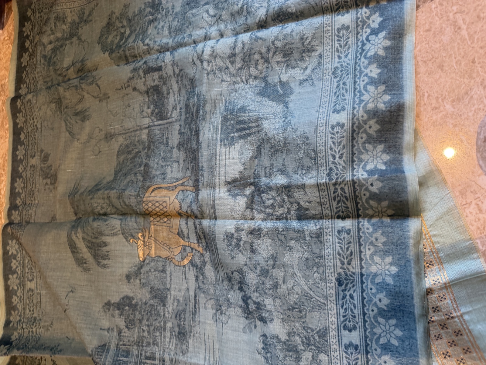 Sage Green Handspun Khadi Unstitched Suit Set with Pichwai Weave Dupatta — Khadi, India, view 4