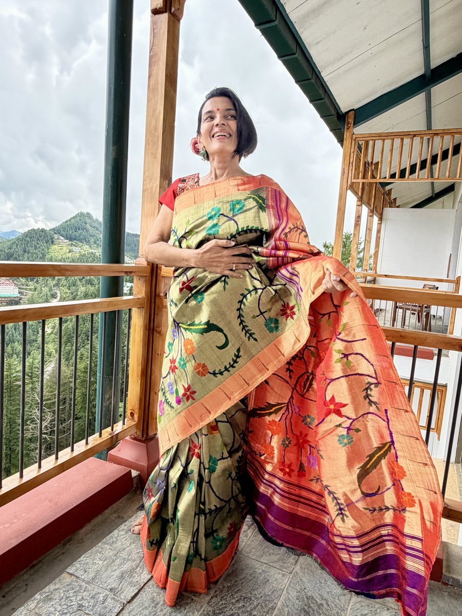 Greenish Gold Tissue Silk Jamdani Paithani Saree — Paithani, Tissue Silk, Yeola, Maharashtra, view 2
