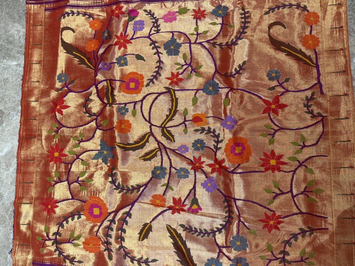 Greenish Gold Tissue Silk Jamdani Paithani Saree — Paithani, Tissue Silk, Yeola, Maharashtra, view 14