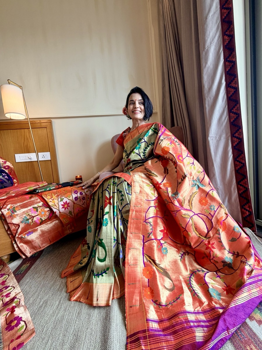 Greenish Gold Tissue Silk Jamdani Paithani Saree — Paithani, Tissue Silk, Yeola, Maharashtra, view 6