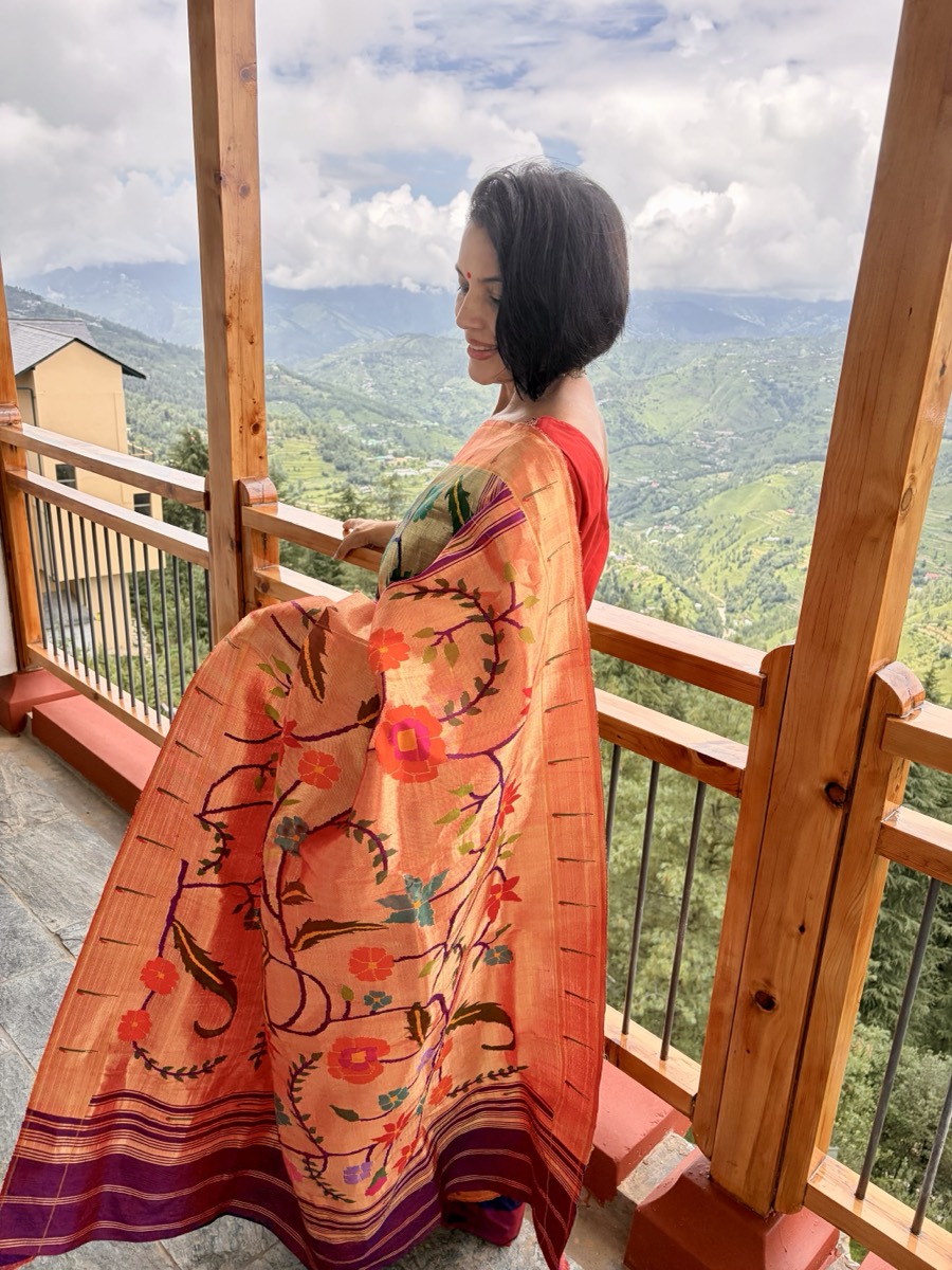 Greenish Gold Tissue Silk Jamdani Paithani Saree — Paithani, Tissue Silk, Yeola, Maharashtra, view 10