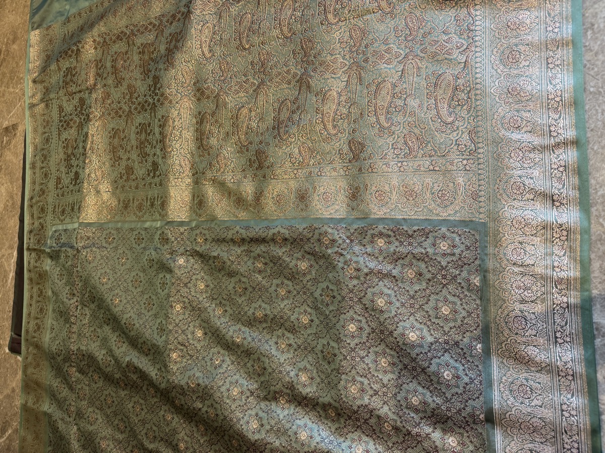 Limited-Edition Seafoam Tanchoi–Khimkhaab Fusion Banarasi Saree — Banarasi, Silk Tanchoi & Silk Brocade Khimkhaab, Varanasi, Uttar Pradesh, view 8