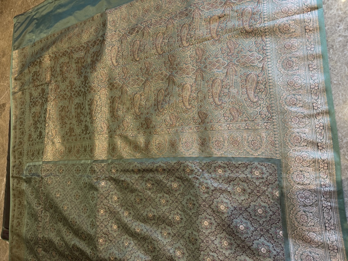 Limited-Edition Seafoam Tanchoi–Khimkhaab Fusion Banarasi Saree — Banarasi, Silk Tanchoi & Silk Brocade Khimkhaab, Varanasi, Uttar Pradesh, view 9