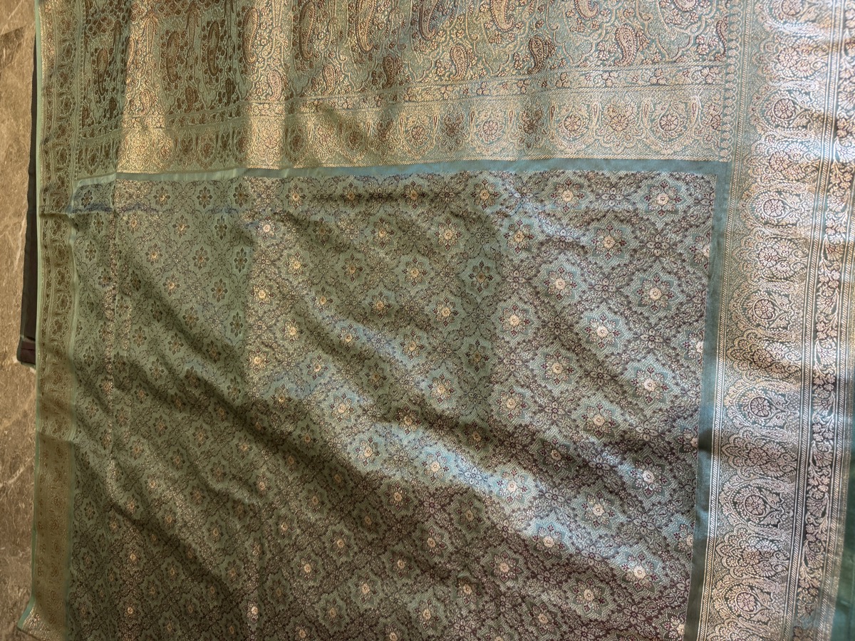 Limited-Edition Seafoam Tanchoi–Khimkhaab Fusion Banarasi Saree — Banarasi, Silk Tanchoi & Silk Brocade Khimkhaab, Varanasi, Uttar Pradesh, view 10