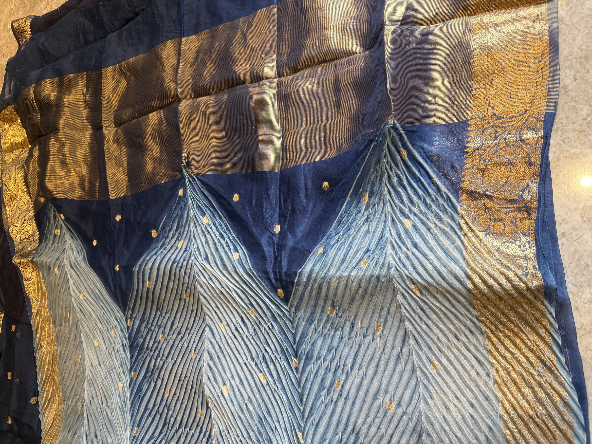 Half & Half Hand Tie-Dye Shibori Silk Banarasi Saree — Banarasi, Silk, Varanasi, Uttar Pradesh, view 8