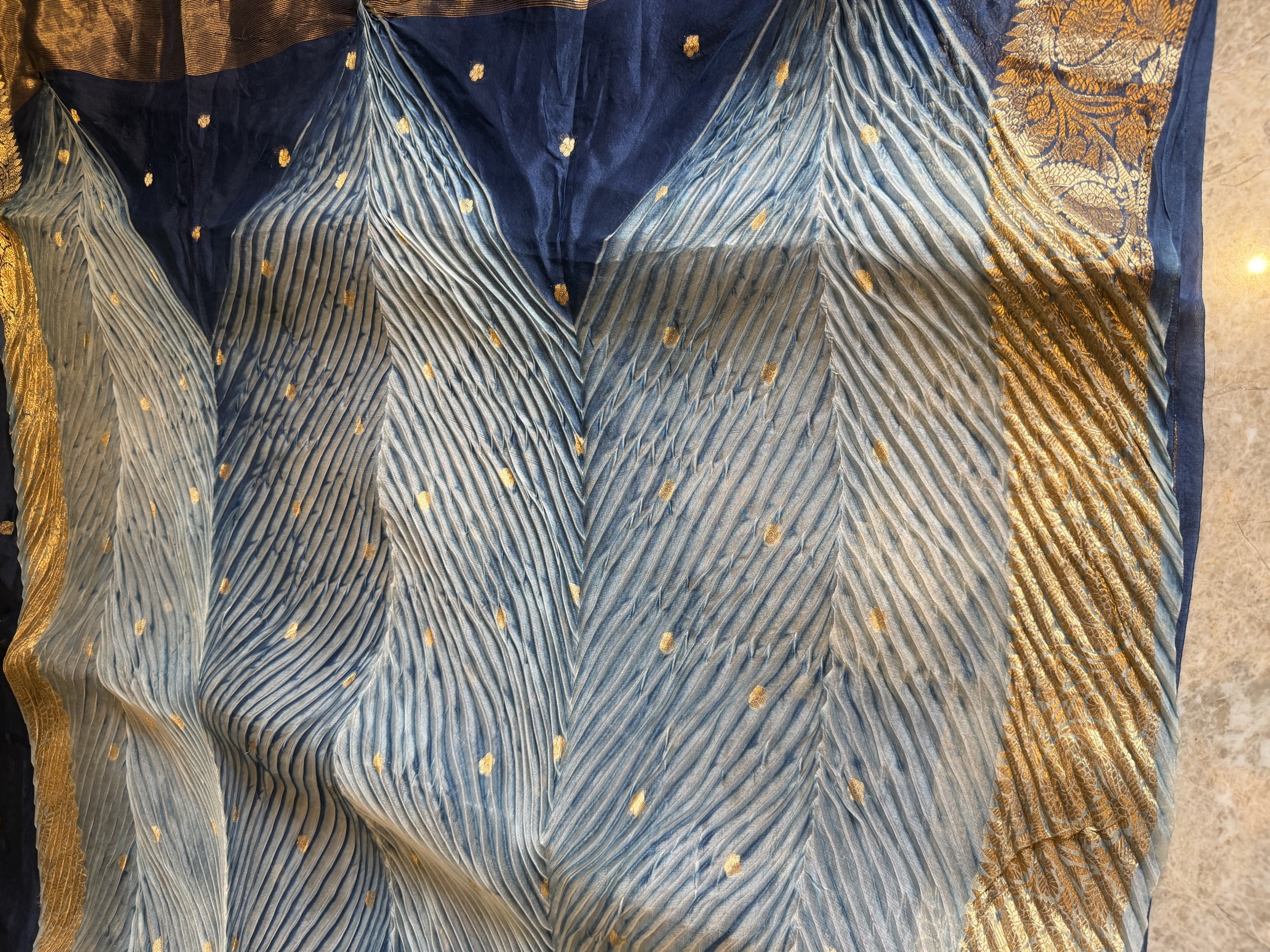 Half & Half Hand Tie-Dye Shibori Silk Banarasi Saree — Banarasi, Silk, Varanasi, Uttar Pradesh, view 9