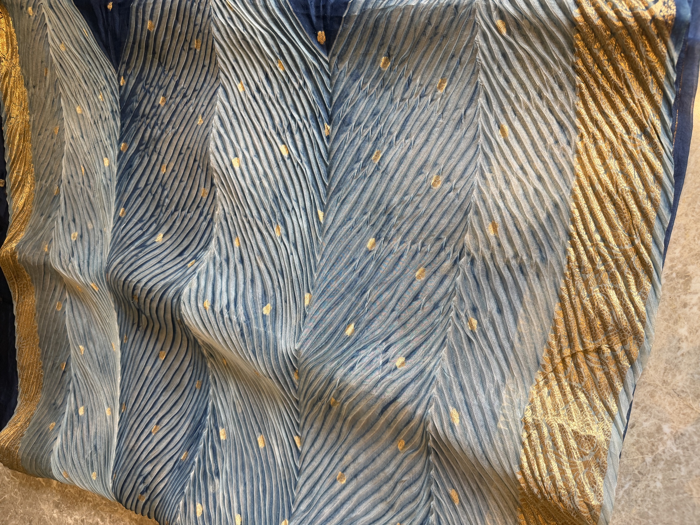 Half & Half Hand Tie-Dye Shibori Silk Banarasi Saree — Banarasi, Silk, Varanasi, Uttar Pradesh, view 10