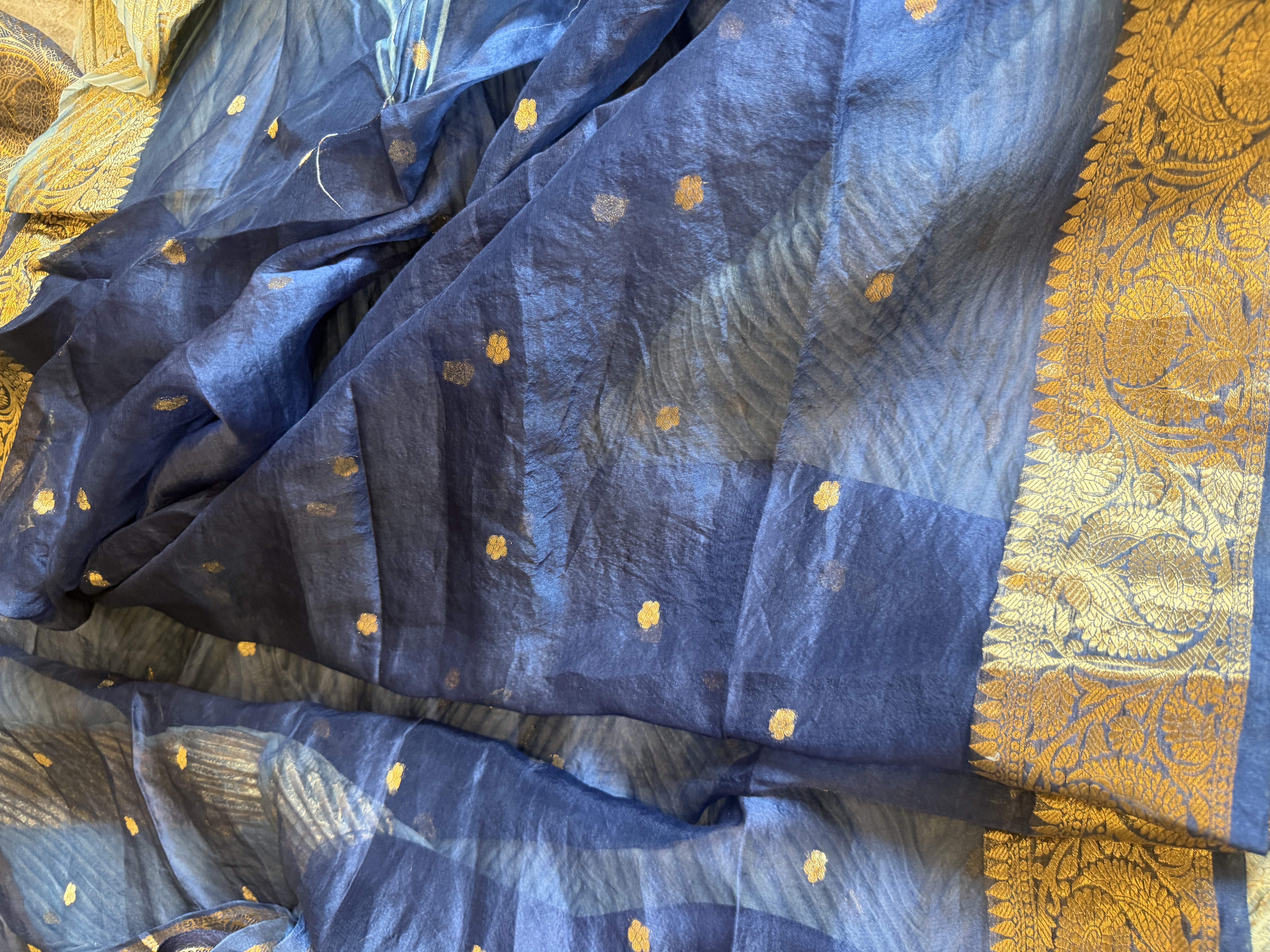 Half & Half Hand Tie-Dye Shibori Silk Banarasi Saree — Banarasi, Silk, Varanasi, Uttar Pradesh, view 13
